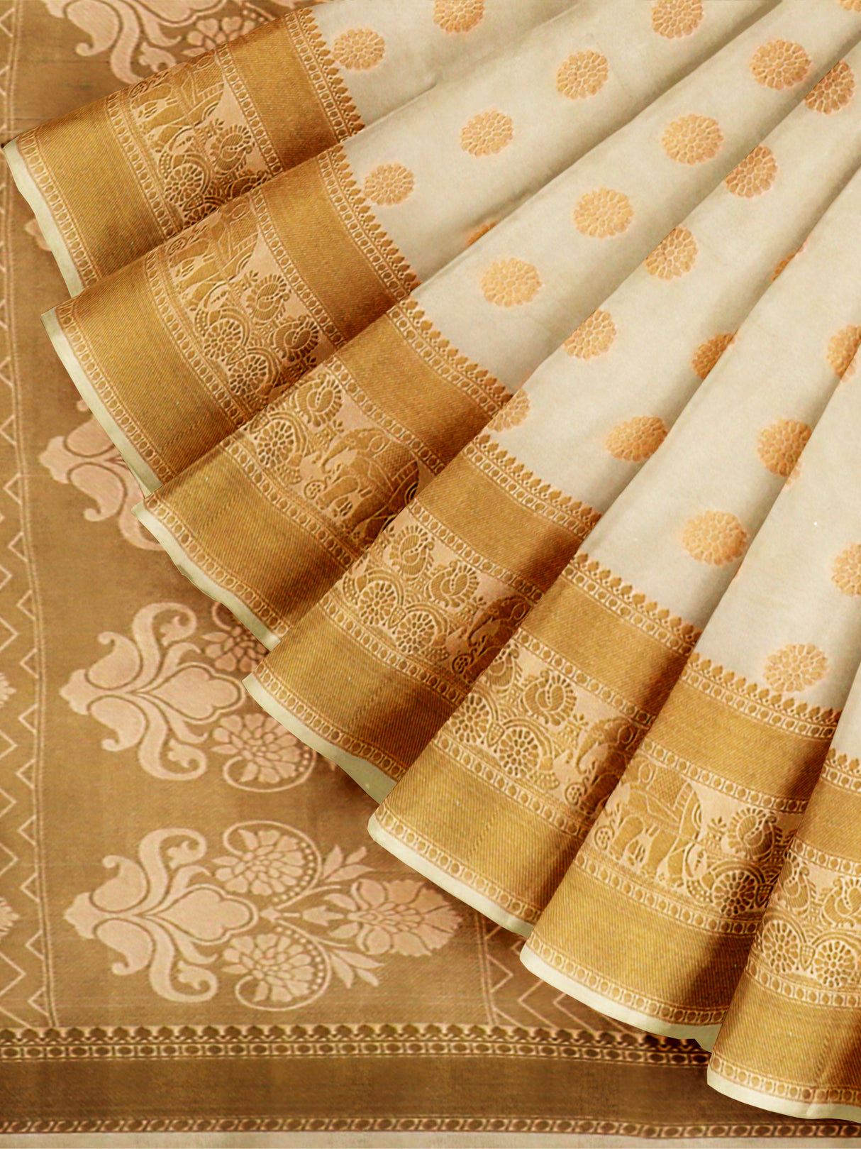 Mimosa Womens Art Silk Saree Kasavu Cream Color