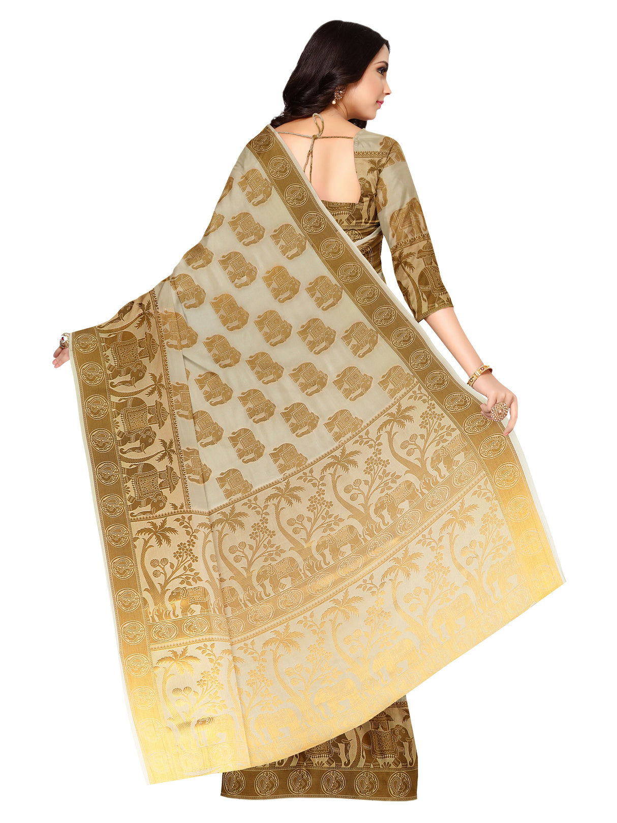 Mimosa Womens Art Silk Saree Kasavu Cream Color