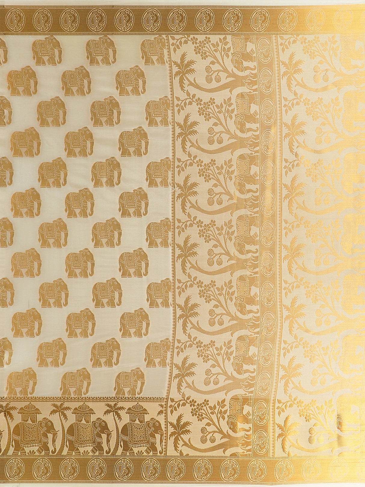 Mimosa Womens Art Silk Saree Kasavu Cream Color