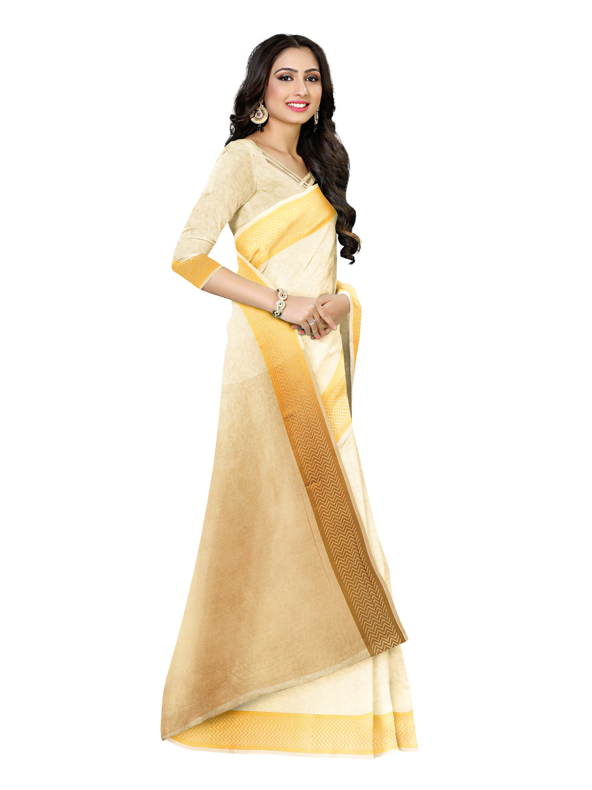 Mimosa Womens Art Silk Saree Kasavu Cream Color