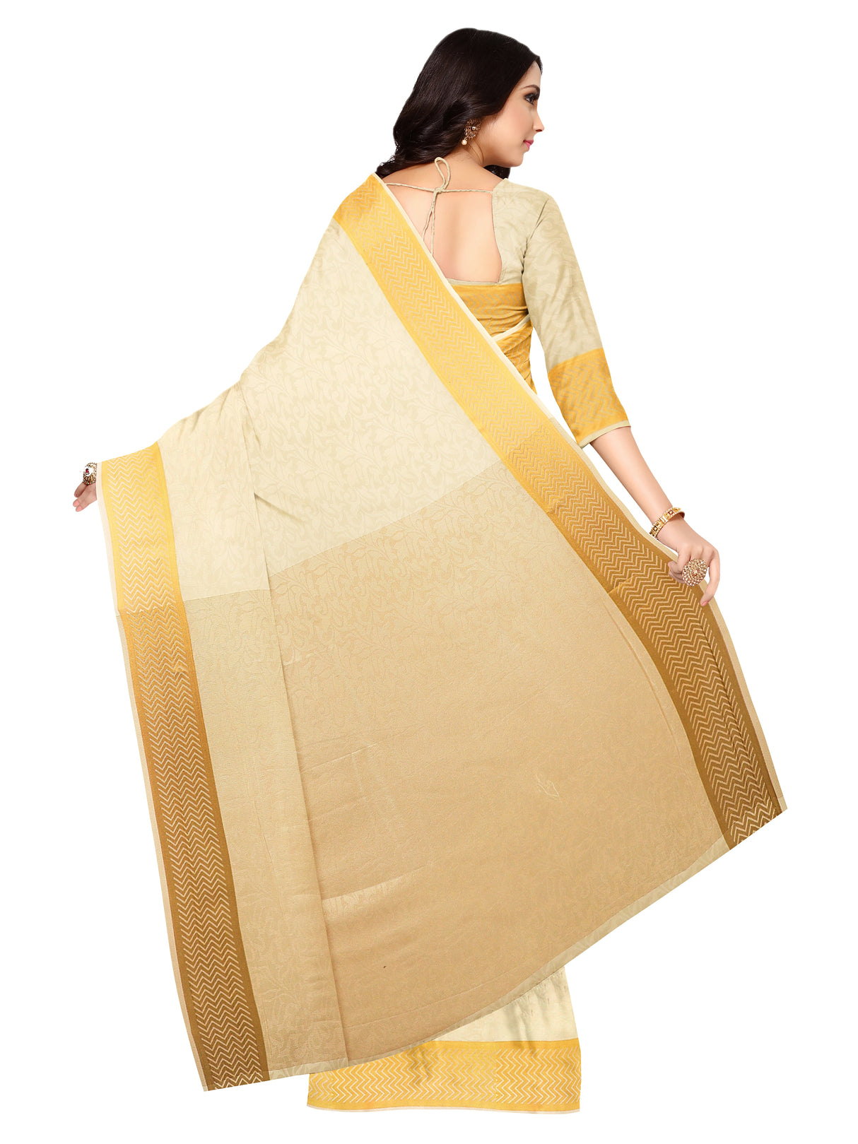 Mimosa Womens Art Silk Saree Kasavu Cream Color