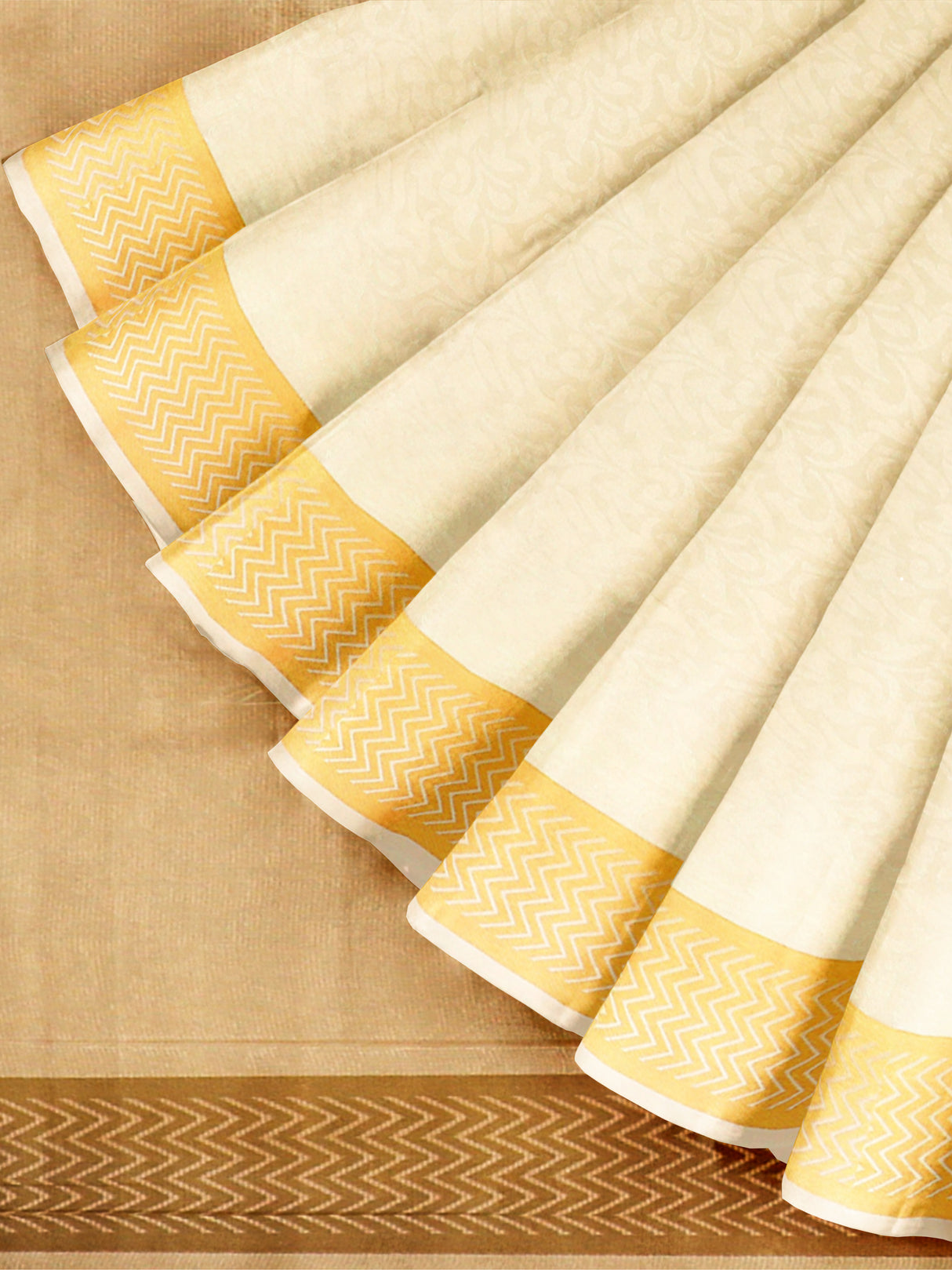 Mimosa Womens Art Silk Saree Kasavu Cream Color