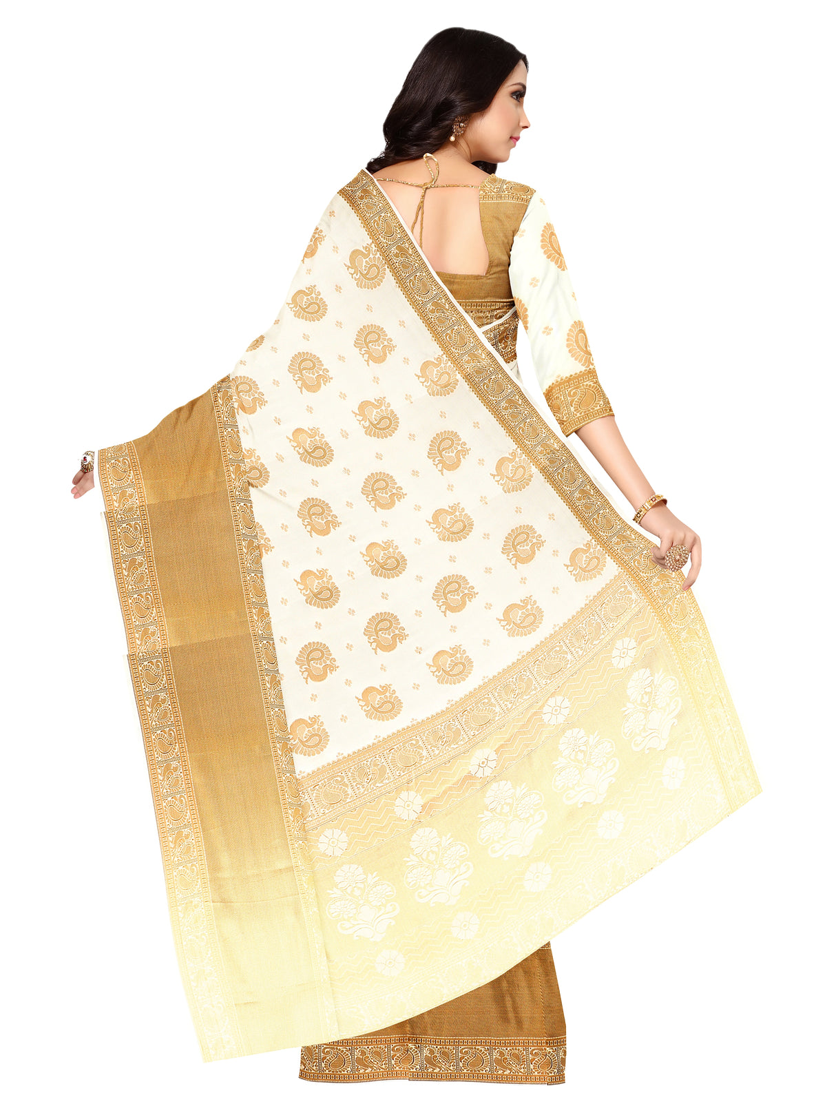 Mimosa Womens Art Silk Saree Kasavu Cream Color