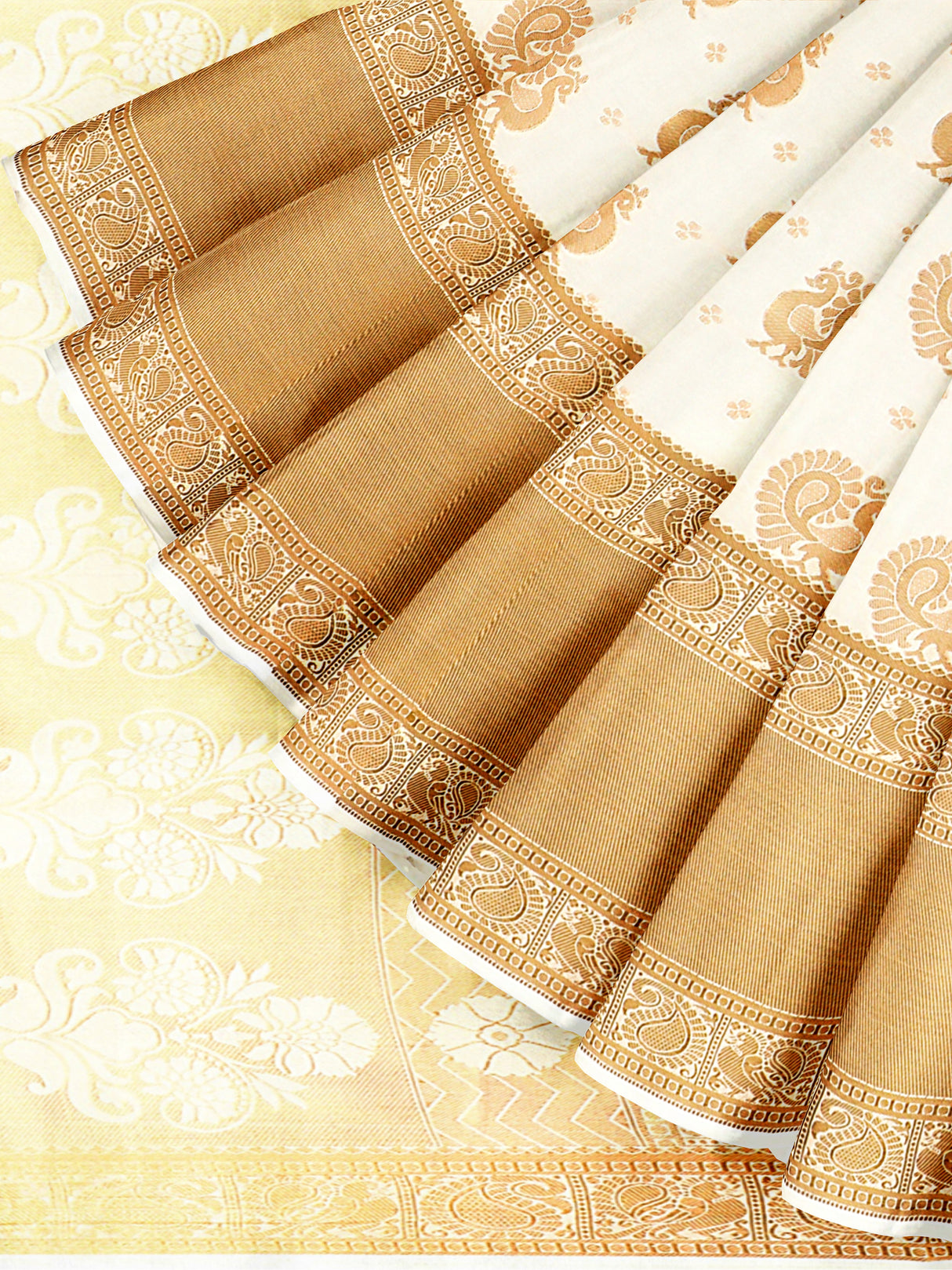 Mimosa Womens Art Silk Saree Kasavu Cream Color