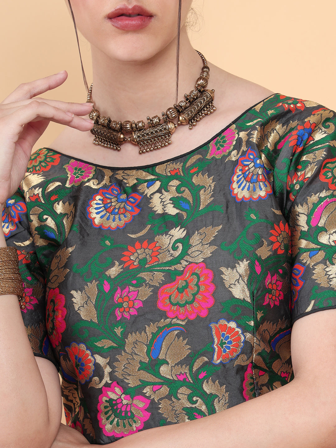 Mimosa Charcoal Woven Design Readymade Blouse