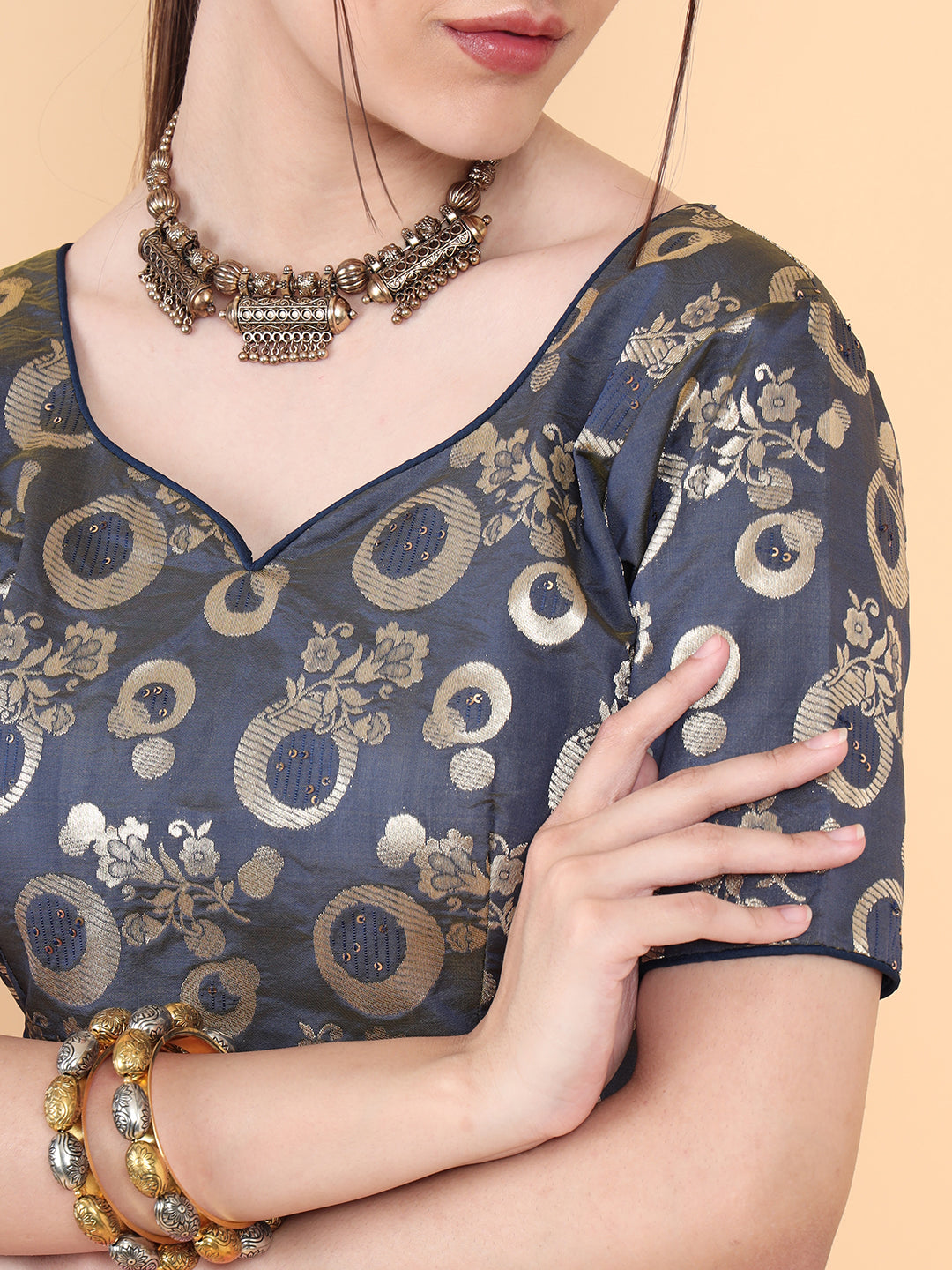 Mimosa Grey Woven Design Readymade Blouse