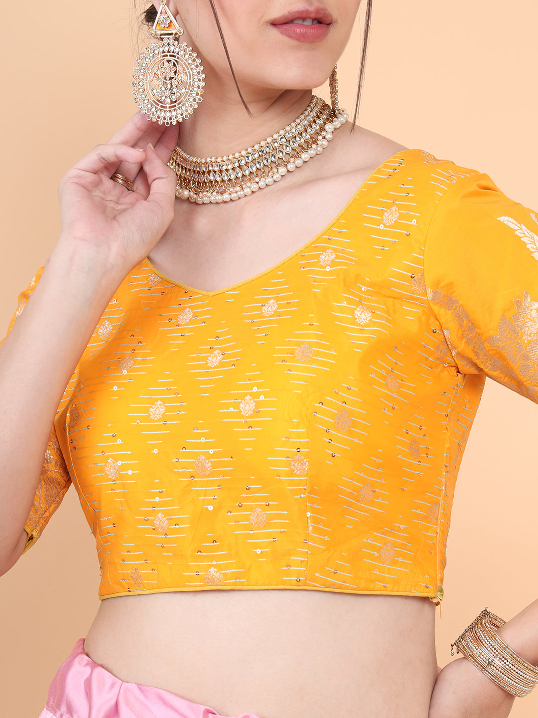 Mimosa Mustard Woven Design Readymade Blouse