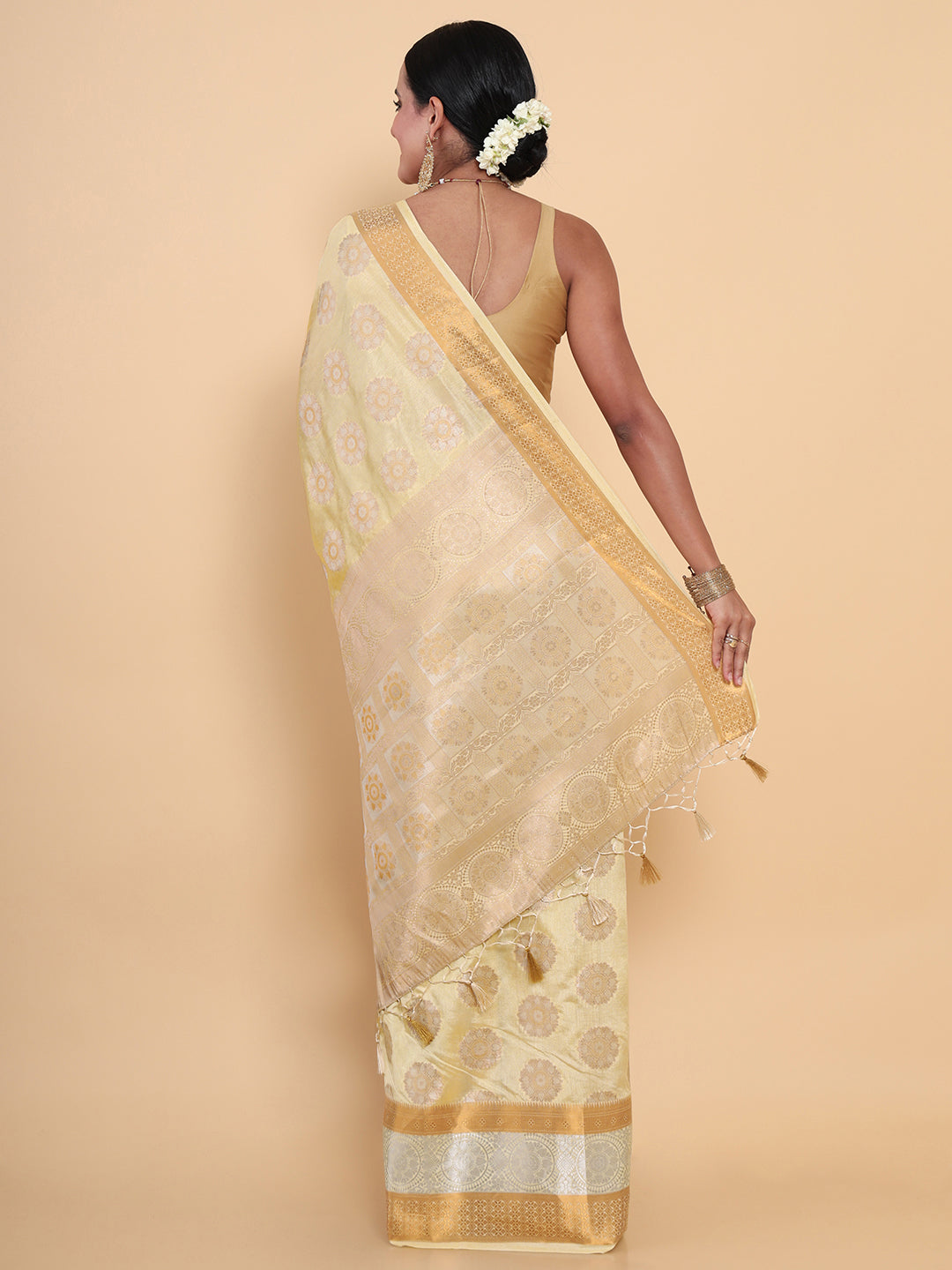 Mimosa Womens Art Silk Saree Kasavu Cream Color