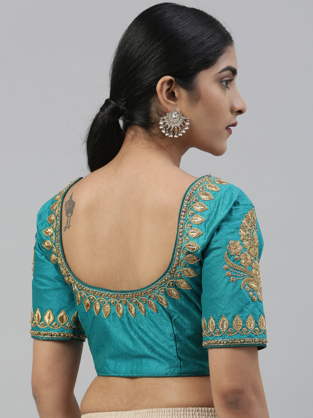 MIMOSA Semi Stitched Raw Silk Blouse Embroidery Work