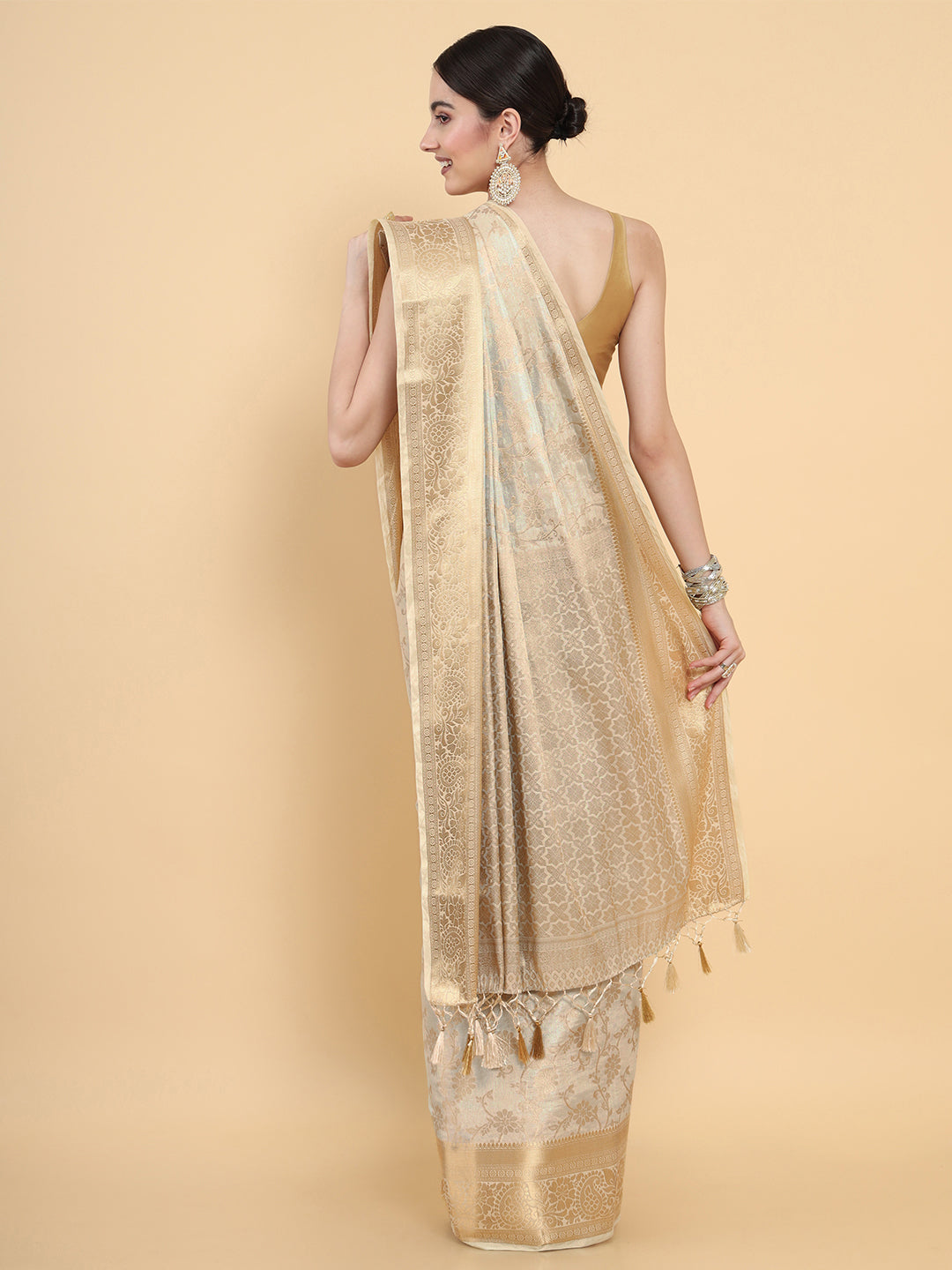 Mimosa Womens Art Silk Saree Kasavu Cream Color