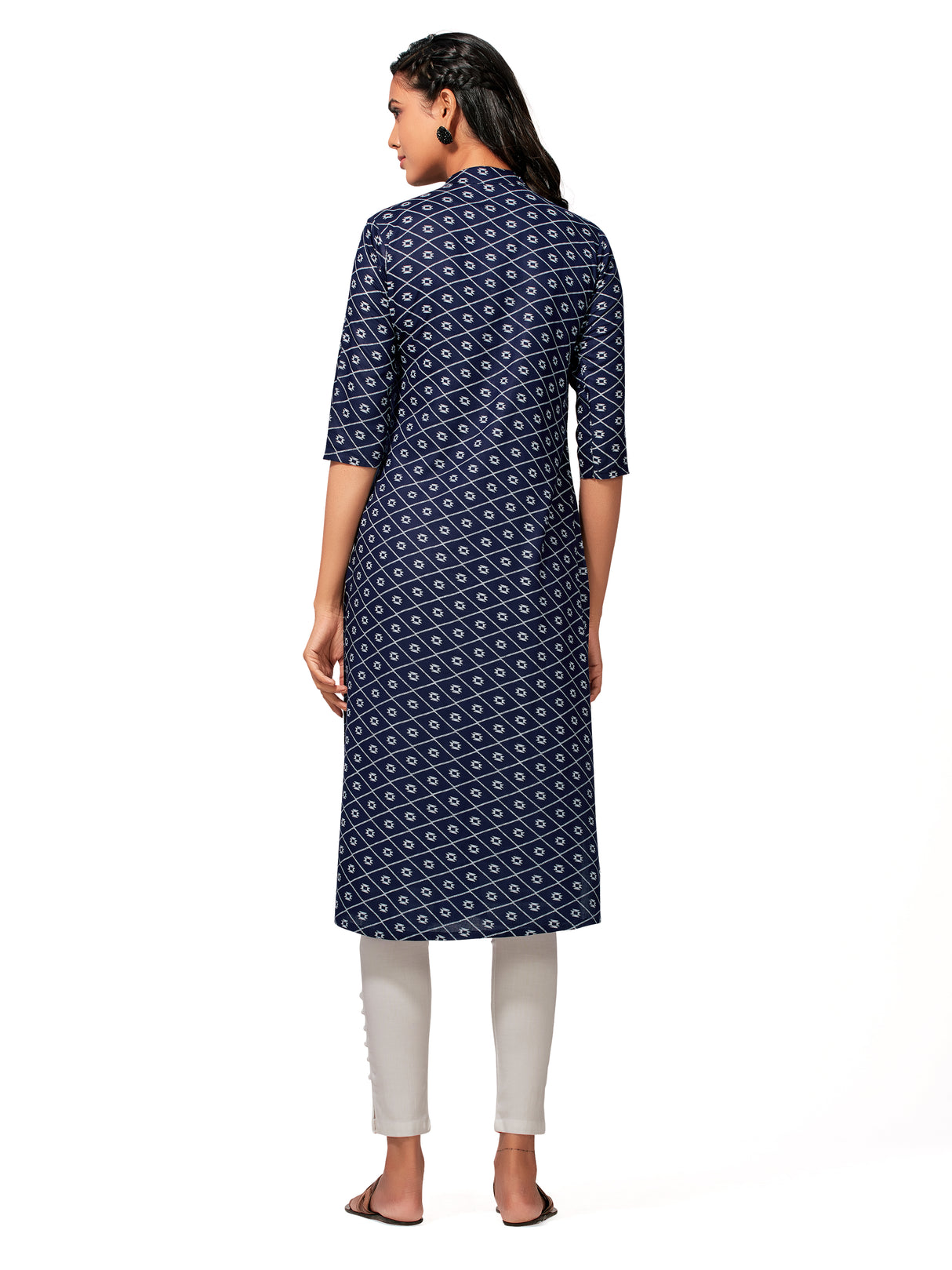 Mimosa Women Navy Blue Color Printed Straight Kurta