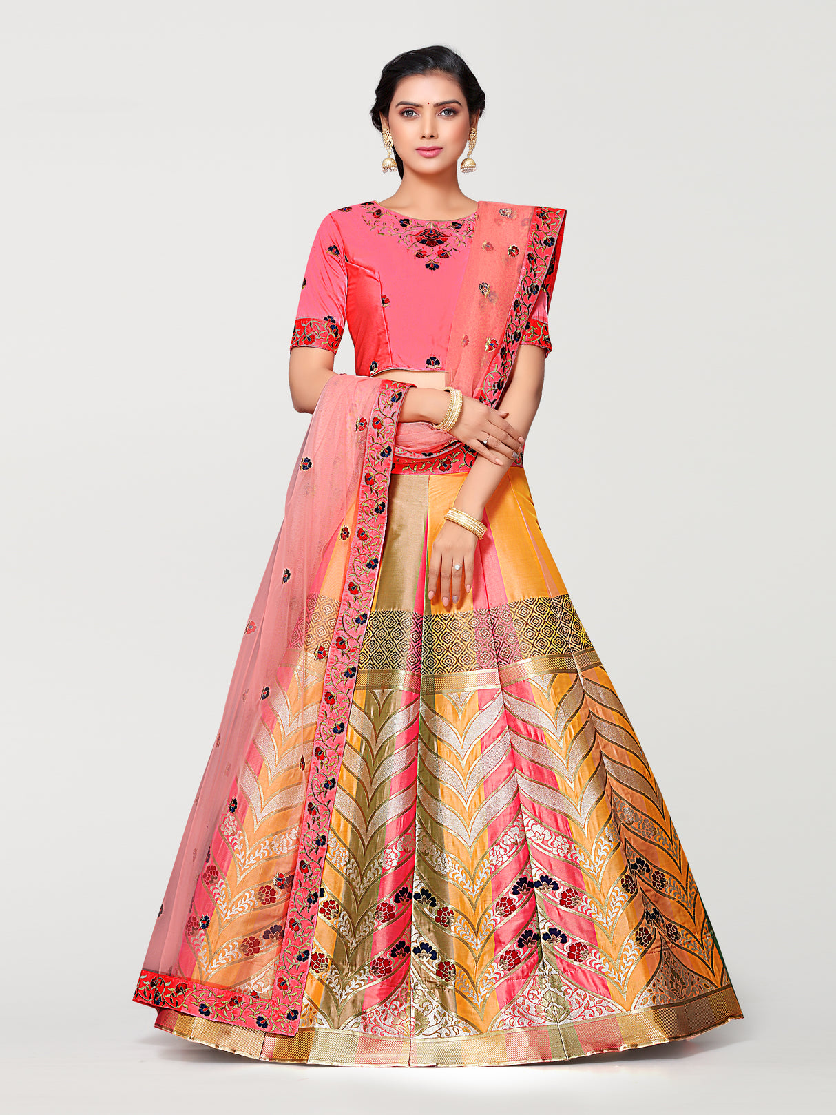 MIMOSA Women's Art Silk Semi-Stitched Lehenga with Unstitched Blouse and Dupatta