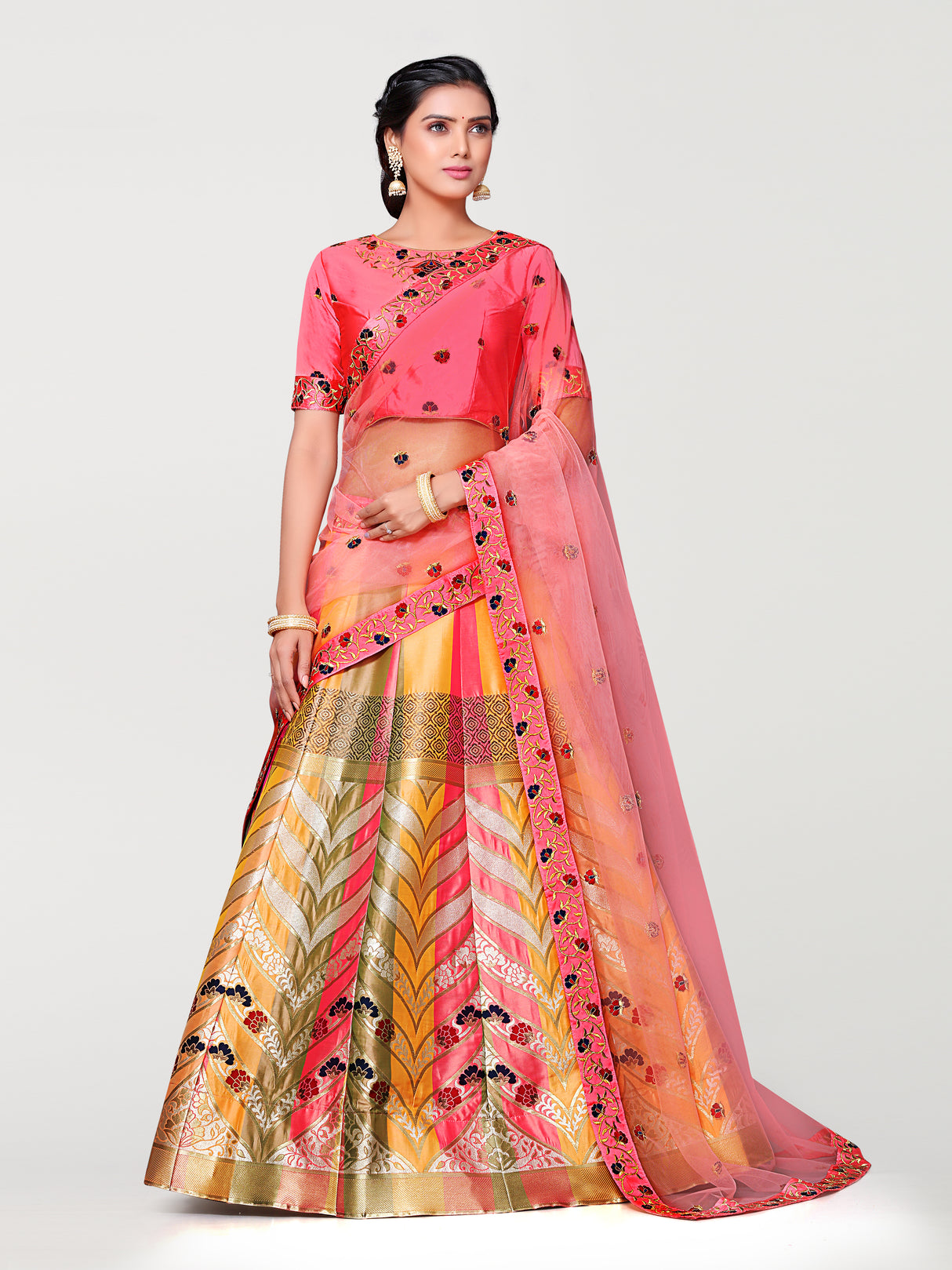 MIMOSA Women's Art Silk Semi-Stitched Lehenga with Unstitched Blouse and Dupatta