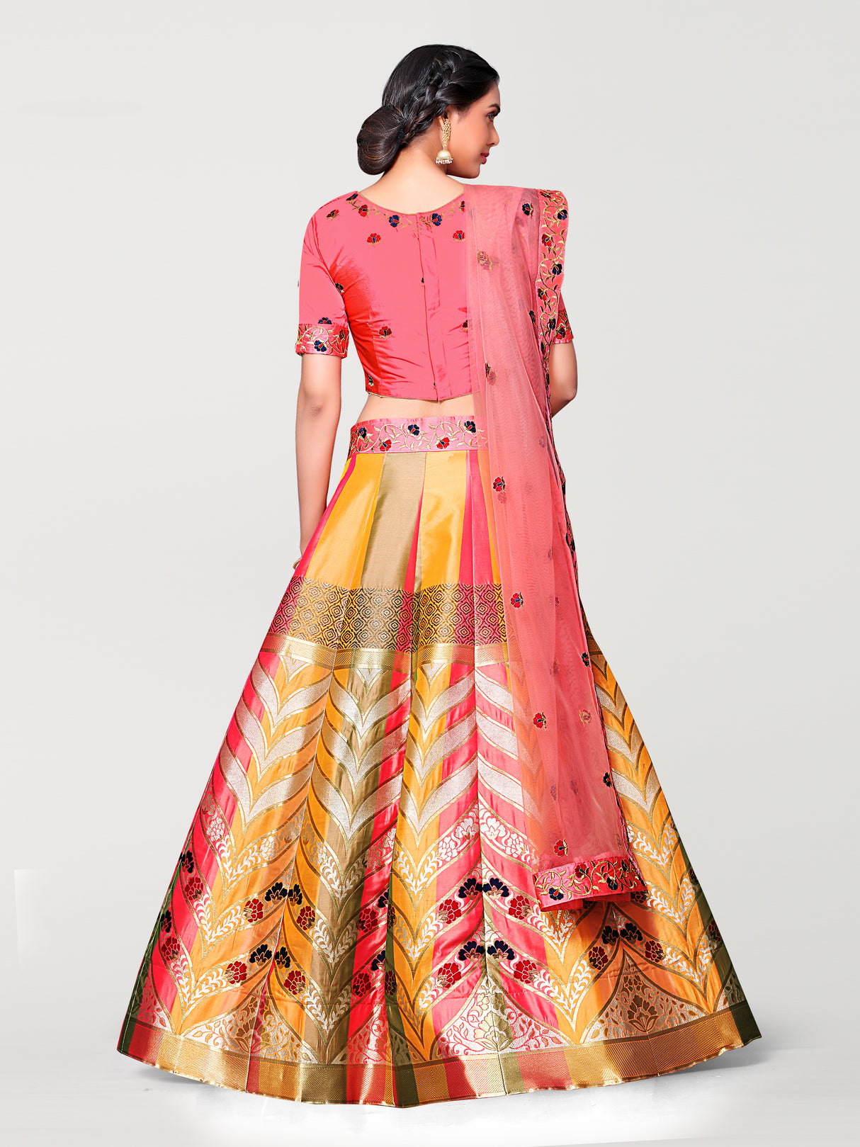 MIMOSA Women's Art Silk Semi-Stitched Lehenga with Unstitched Blouse and Dupatta