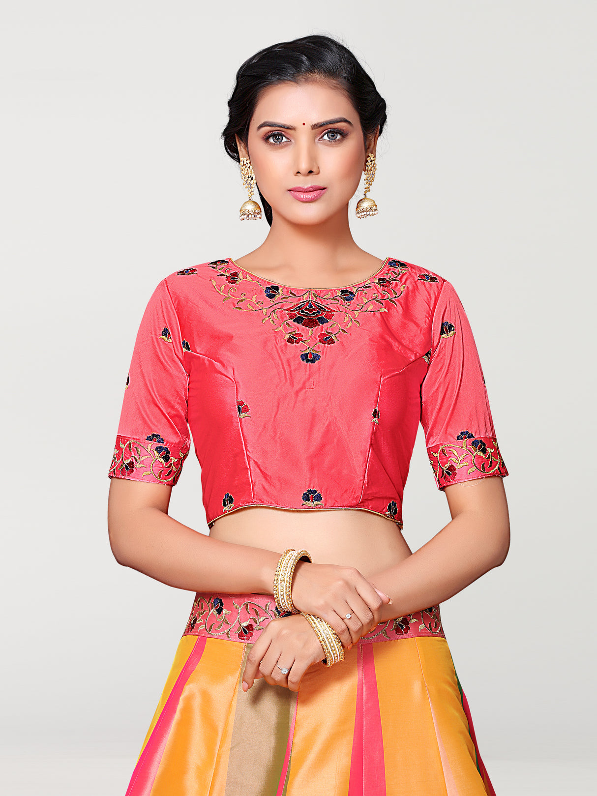 MIMOSA Women's Art Silk Semi-Stitched Lehenga with Unstitched Blouse and Dupatta