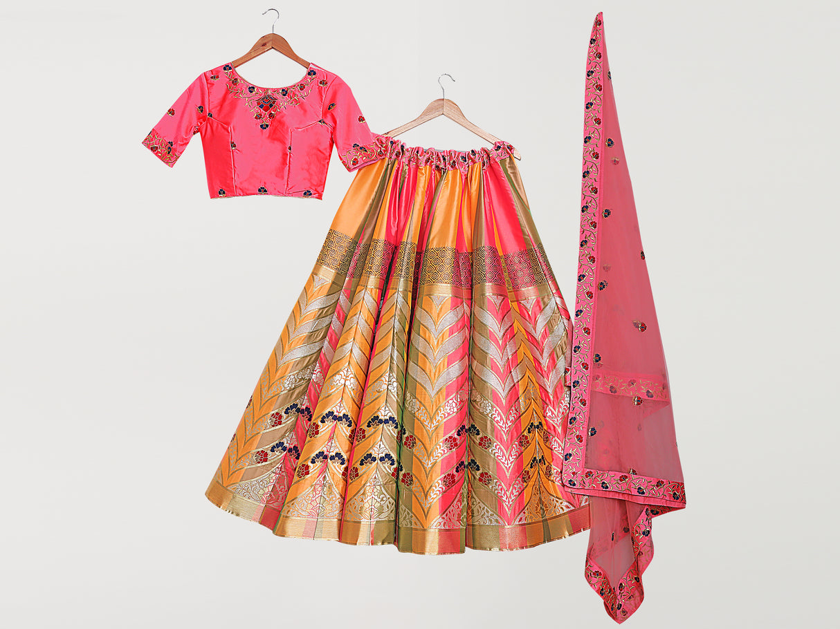 MIMOSA Women's Art Silk Semi-Stitched Lehenga with Unstitched Blouse and Dupatta
