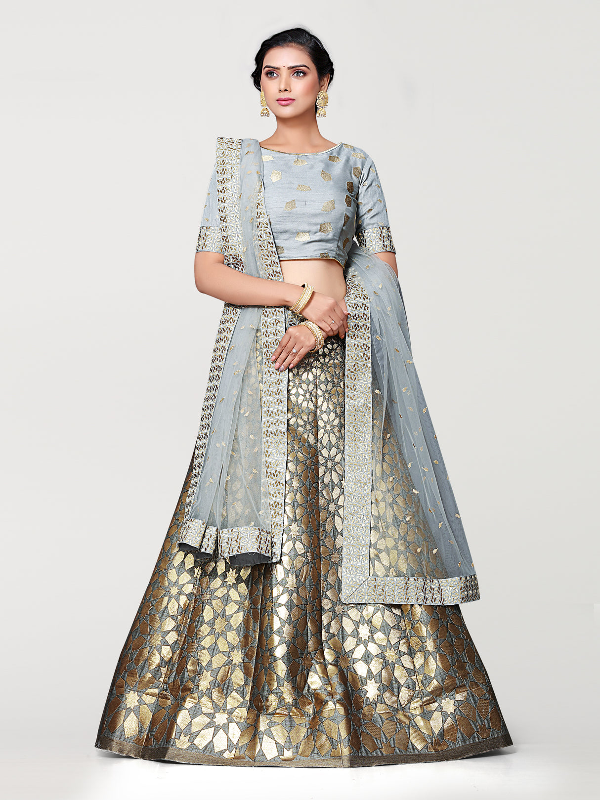 MIMOSA Women's Art Silk Semi-Stitched Lehenga with Unstitched Blouse and Dupatta