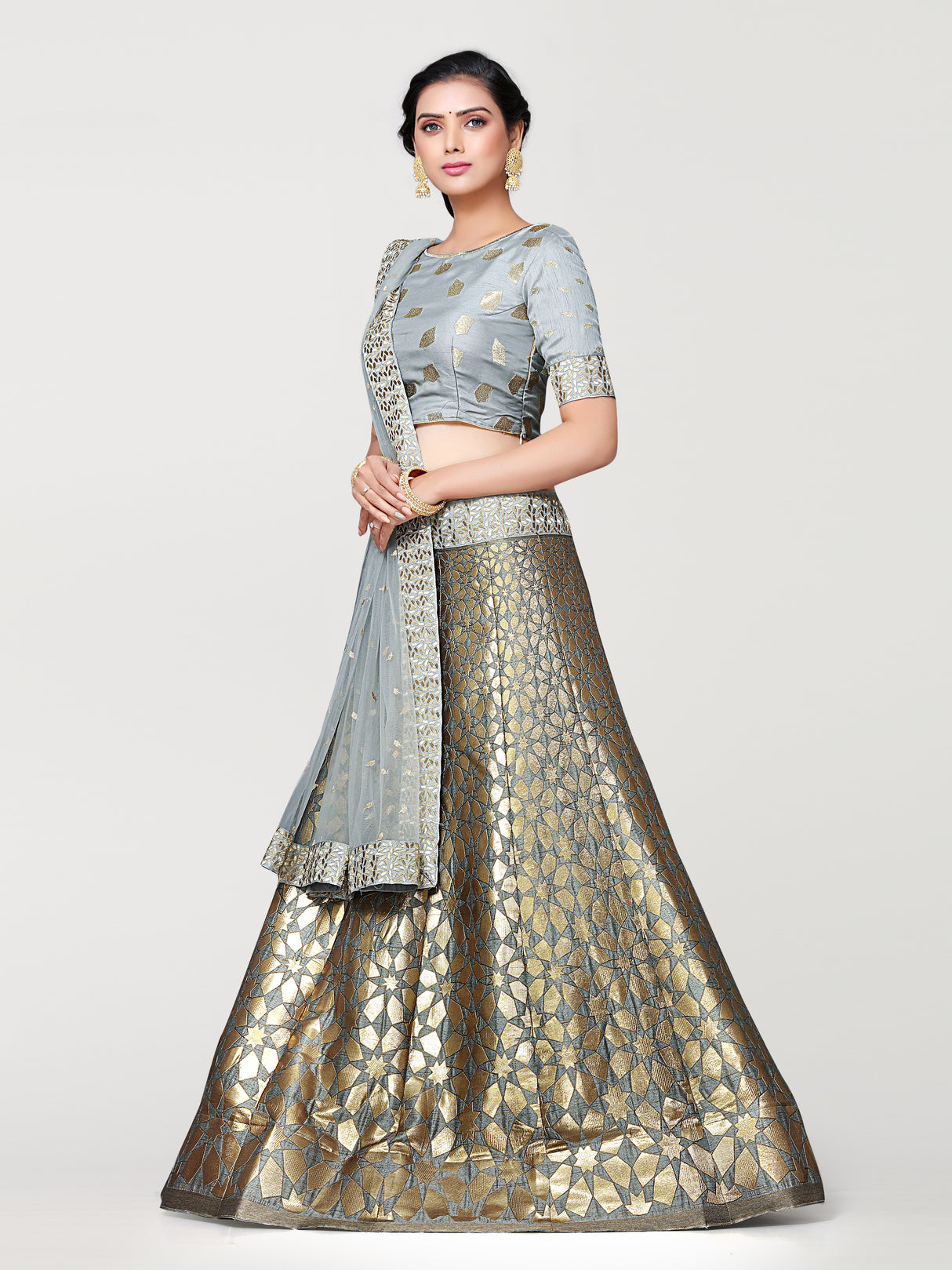 MIMOSA Women's Art Silk Semi-Stitched Lehenga with Unstitched Blouse and Dupatta