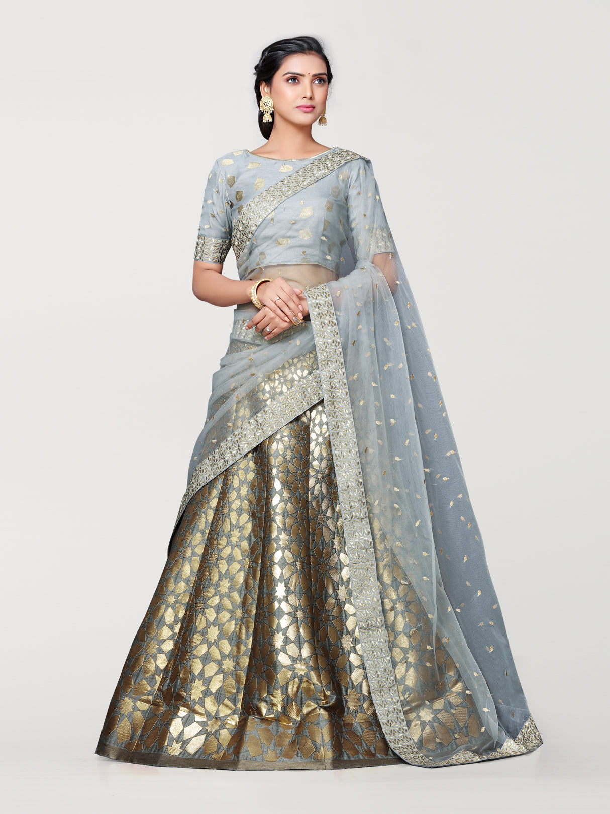MIMOSA Women's Art Silk Semi-Stitched Lehenga with Unstitched Blouse and Dupatta