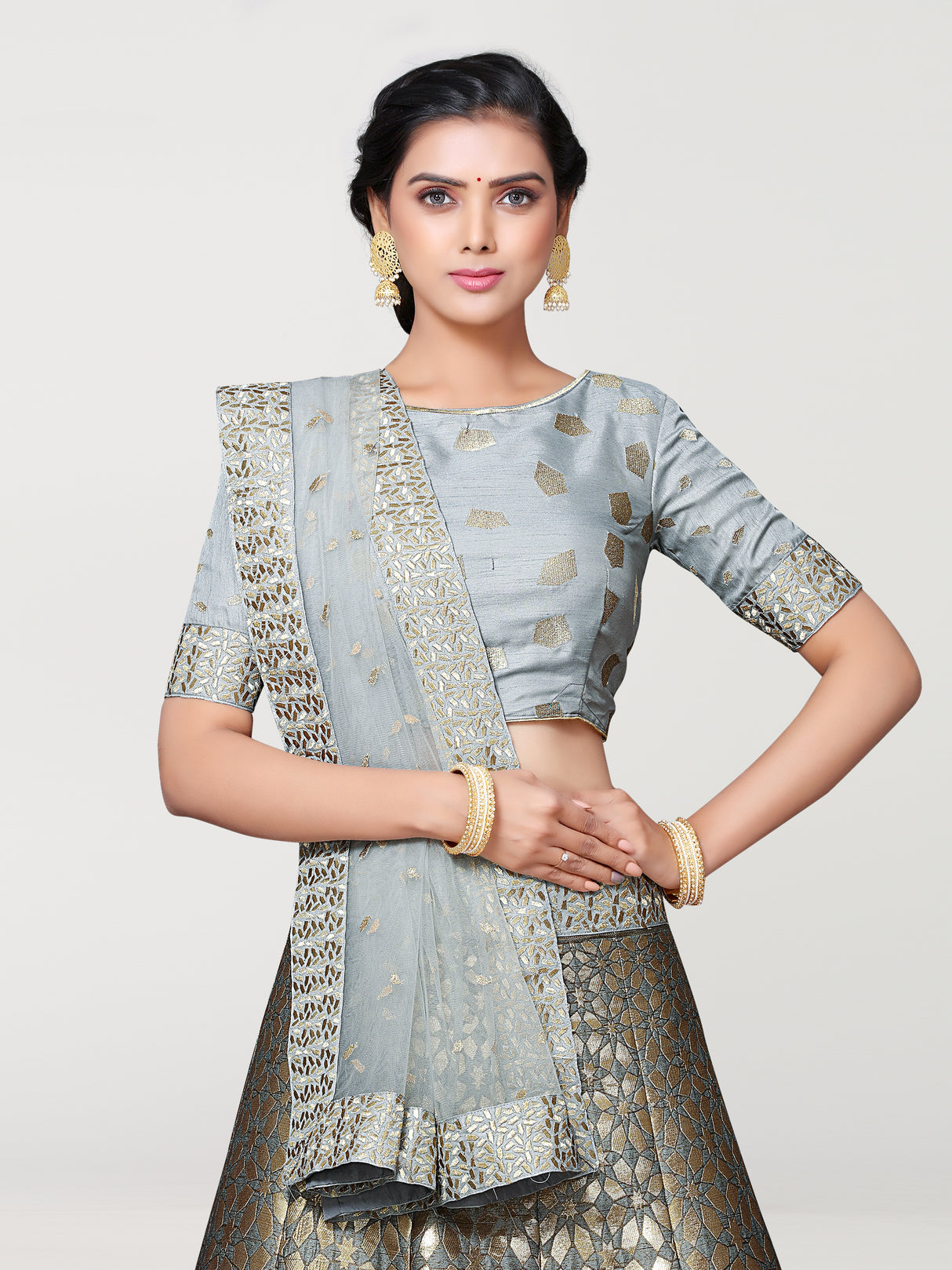 MIMOSA Women's Art Silk Semi-Stitched Lehenga with Unstitched Blouse and Dupatta