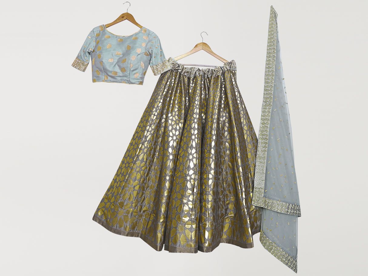 MIMOSA Women's Art Silk Semi-Stitched Lehenga with Unstitched Blouse and Dupatta