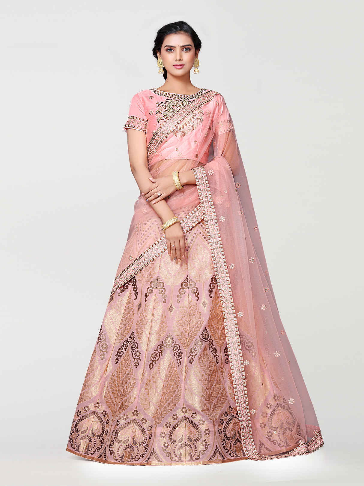 MIMOSA Women's Art Silk Semi-Stitched Lehenga with Unstitched Blouse and Dupatta