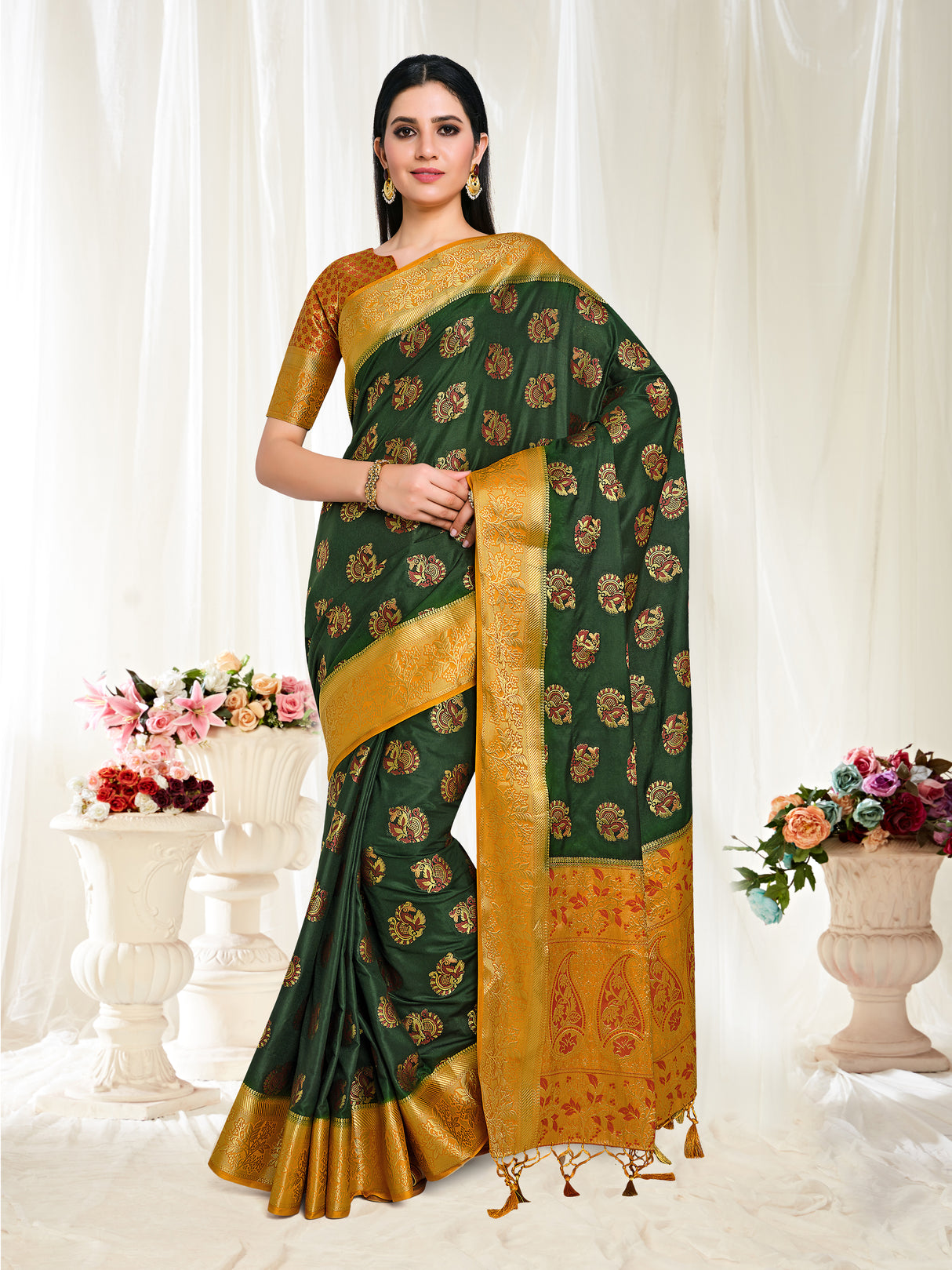 Mimosa Womens Art Silk Saree Kanjivaram BGreen Color