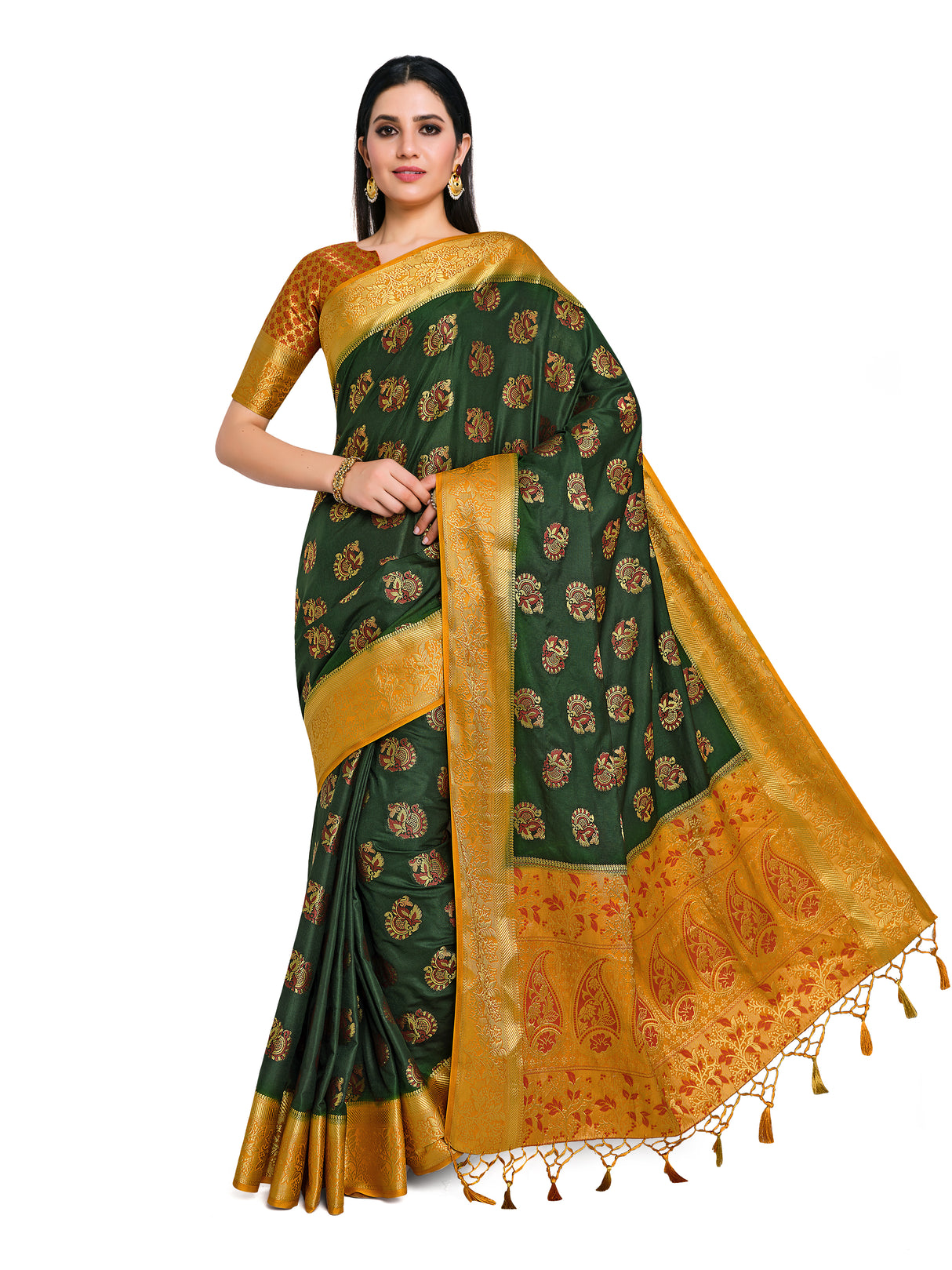 Mimosa Womens Art Silk Saree Kanjivaram BGreen Color