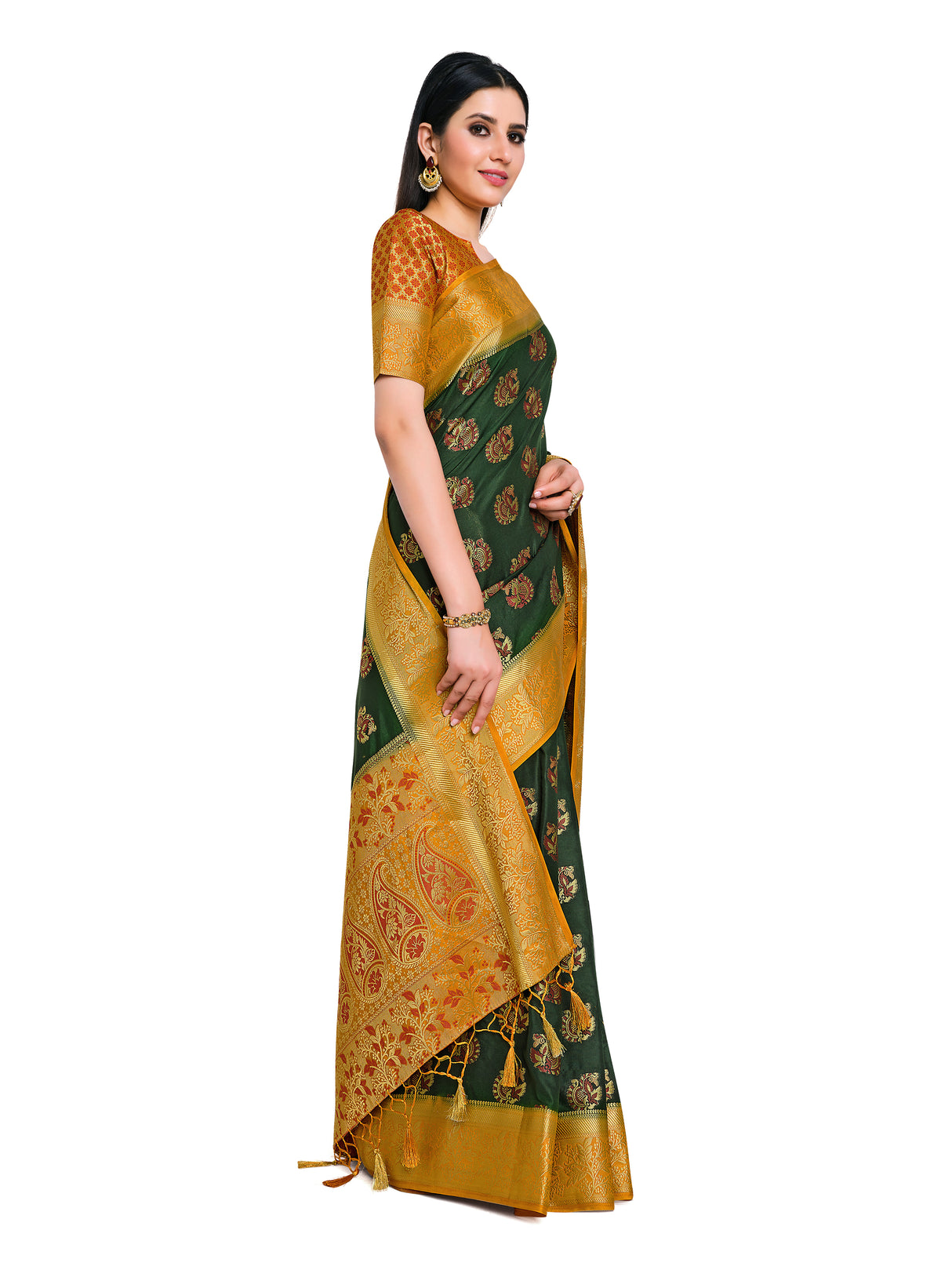 Mimosa Womens Art Silk Saree Kanjivaram BGreen Color