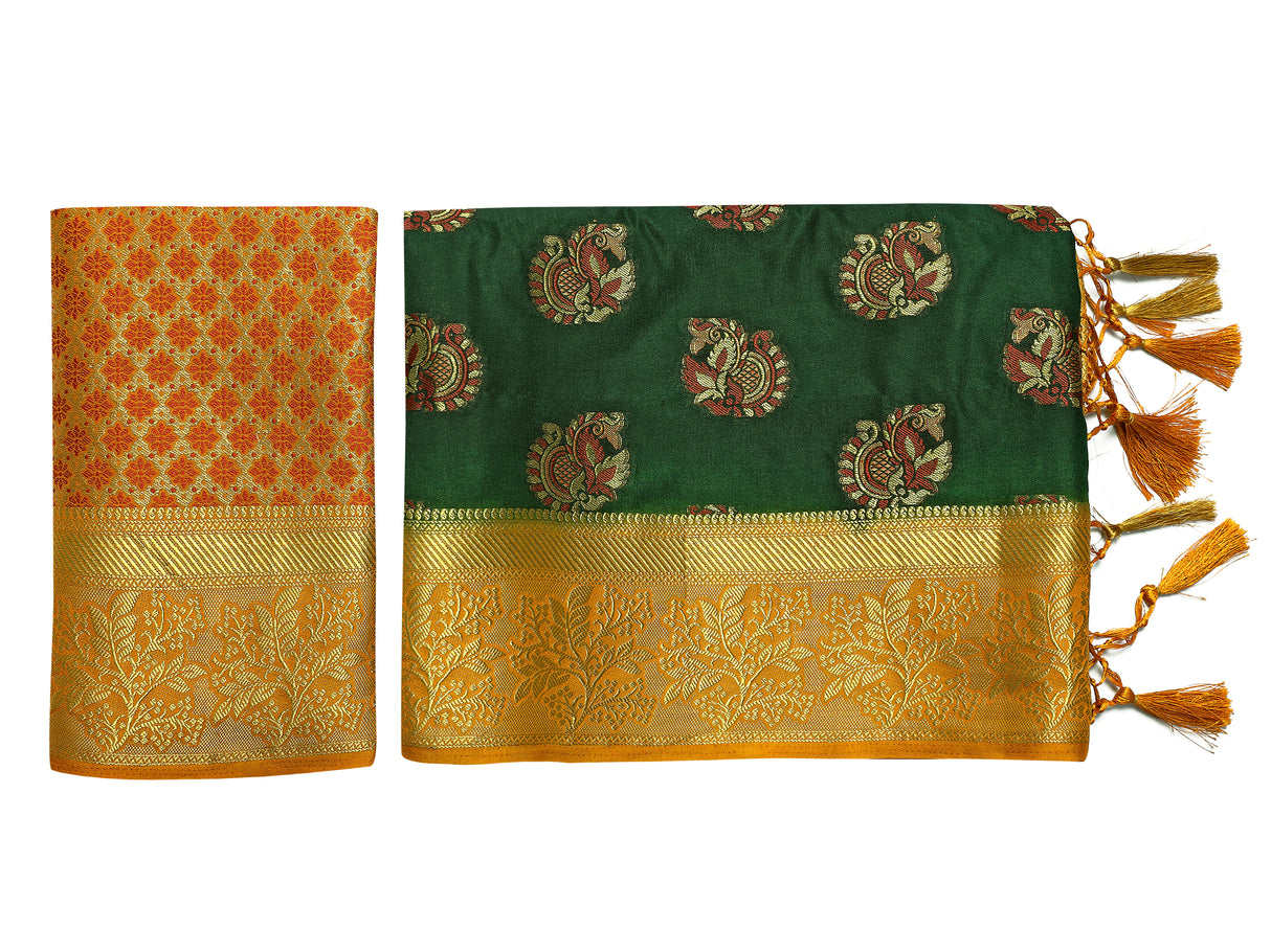 Mimosa Womens Art Silk Saree Kanjivaram BGreen Color