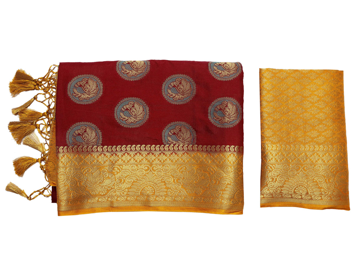 Mimosa Womens Art Silk Saree Kanjivaram Maroon Color
