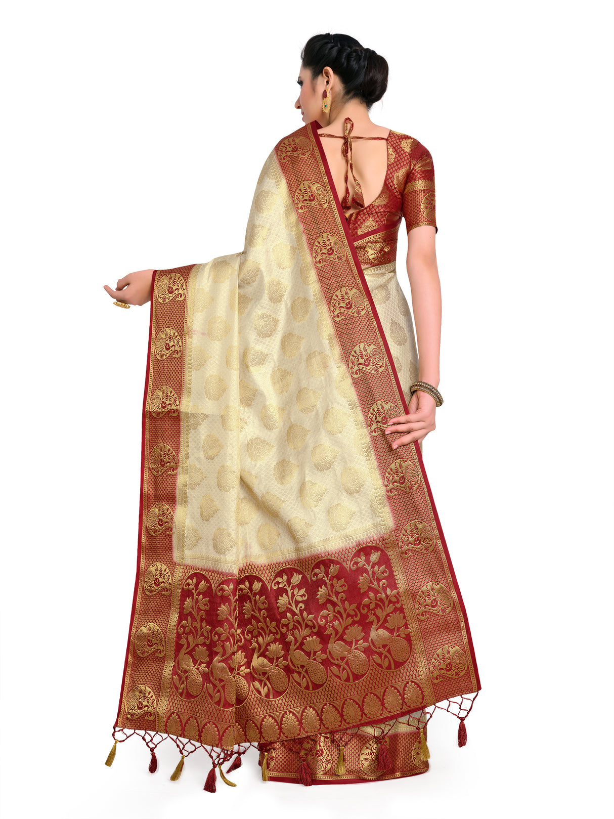 Mimosa Womens Art Silk Saree Kanjivaram Halfwhite Color