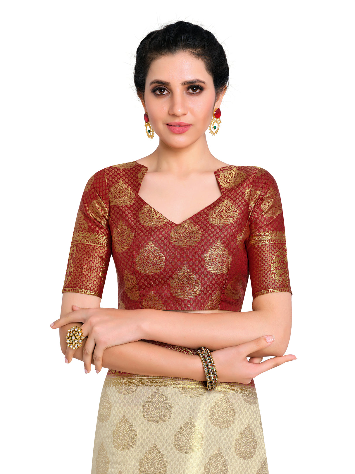 Mimosa Womens Art Silk Saree Kanjivaram Halfwhite Color