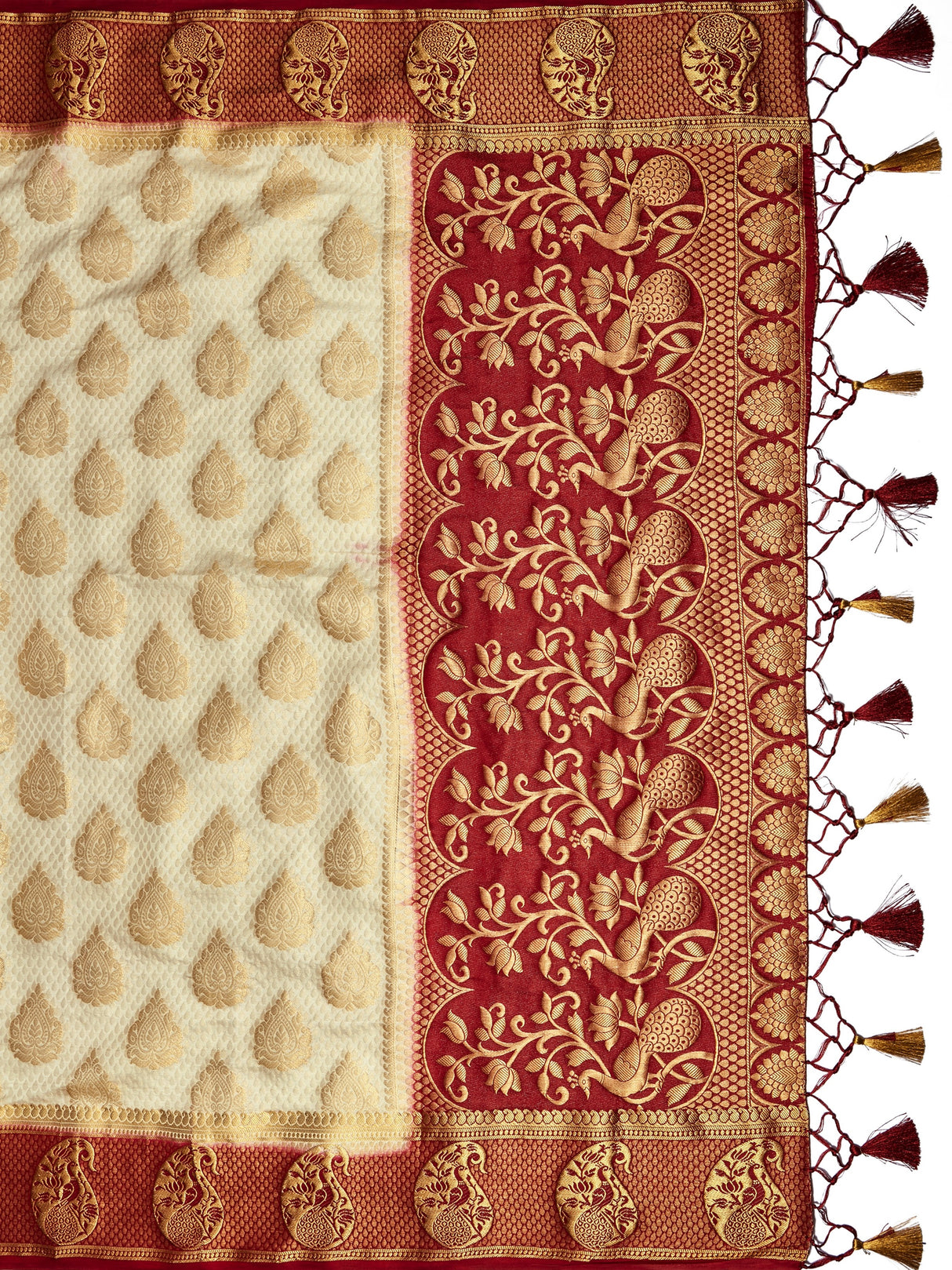 Mimosa Womens Art Silk Saree Kanjivaram Halfwhite Color