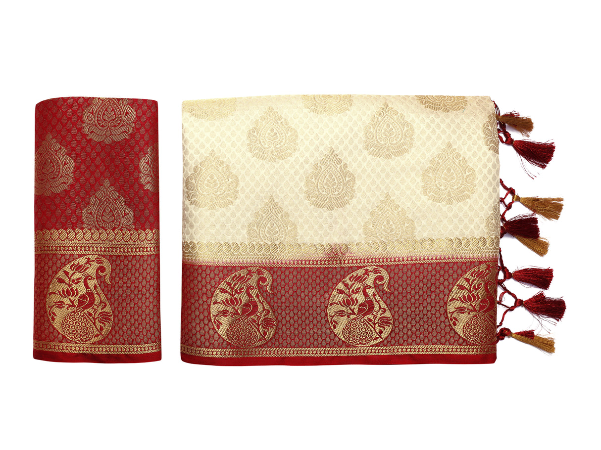 Mimosa Womens Art Silk Saree Kanjivaram Halfwhite Color