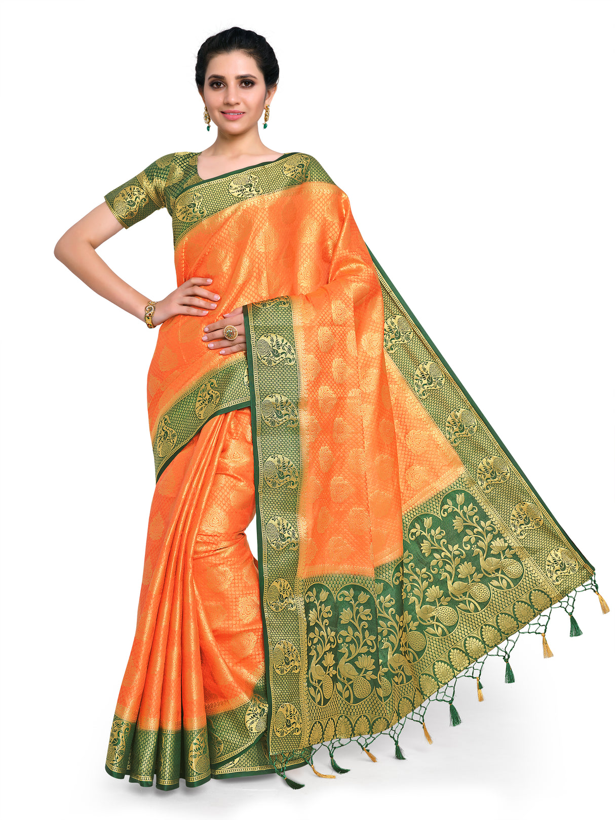 Mimosa Womens Art Silk Saree Kanjivaram Peach Color