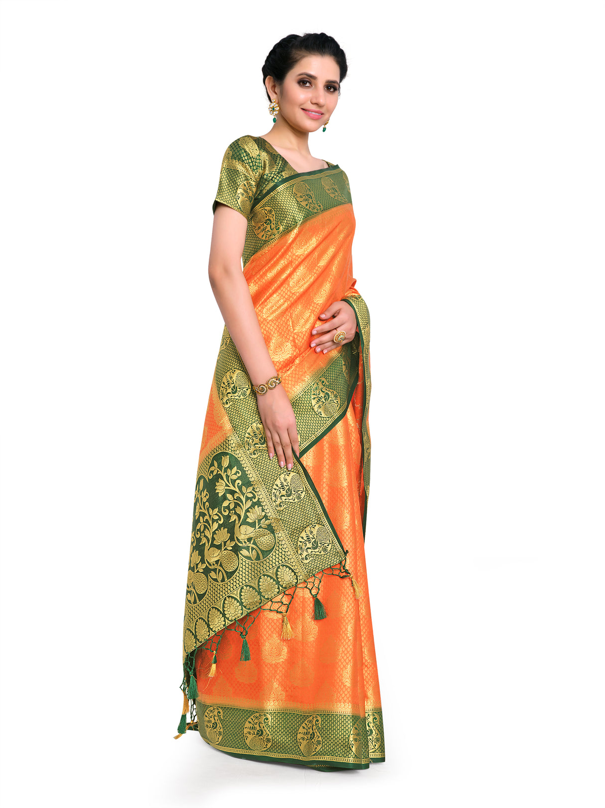 Mimosa Womens Art Silk Saree Kanjivaram Peach Color