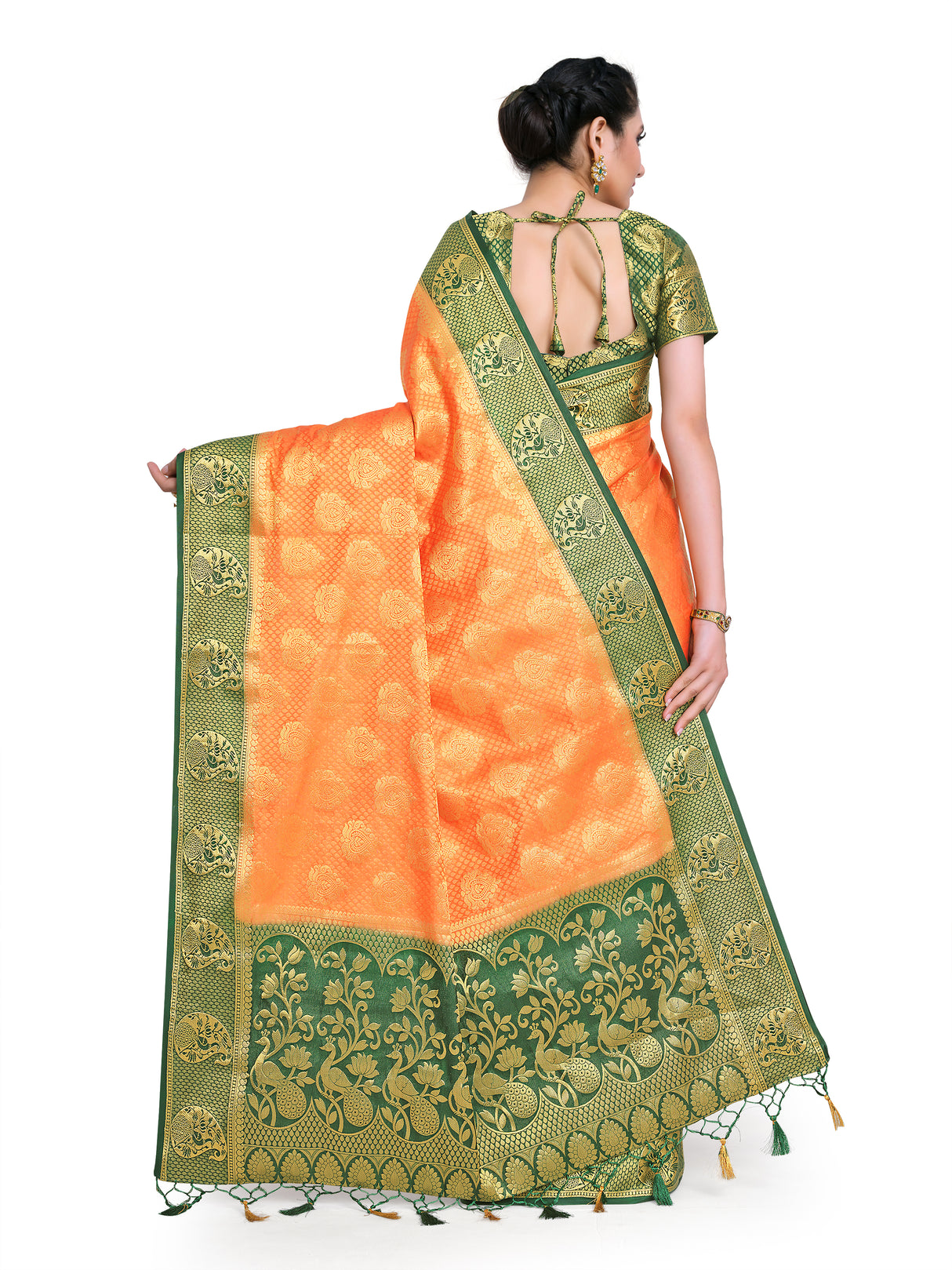 Mimosa Womens Art Silk Saree Kanjivaram Peach Color