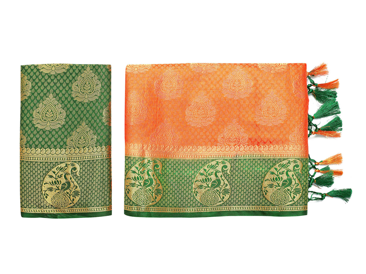 Mimosa Womens Art Silk Saree Kanjivaram Peach Color