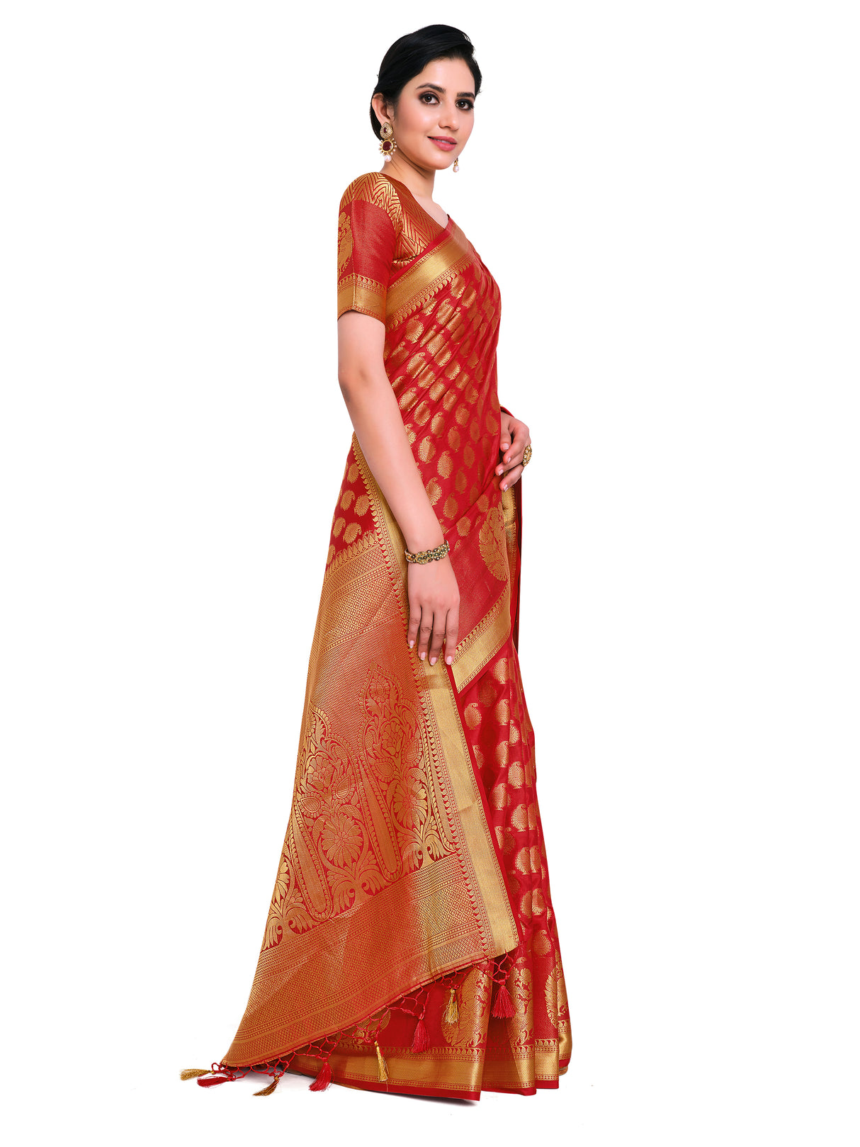 Mimosa Womens Art Silk Saree Kanjivaram Red Color