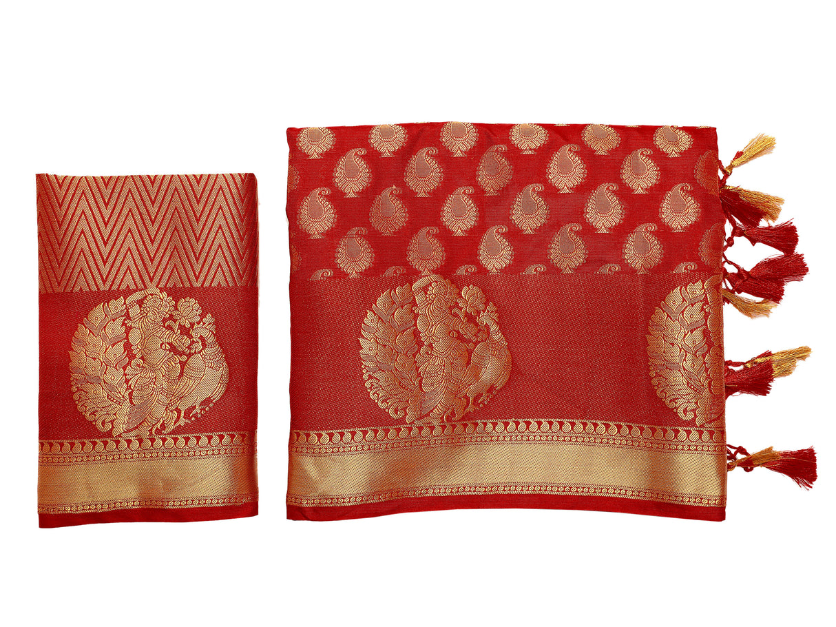 Mimosa Womens Art Silk Saree Kanjivaram Red Color