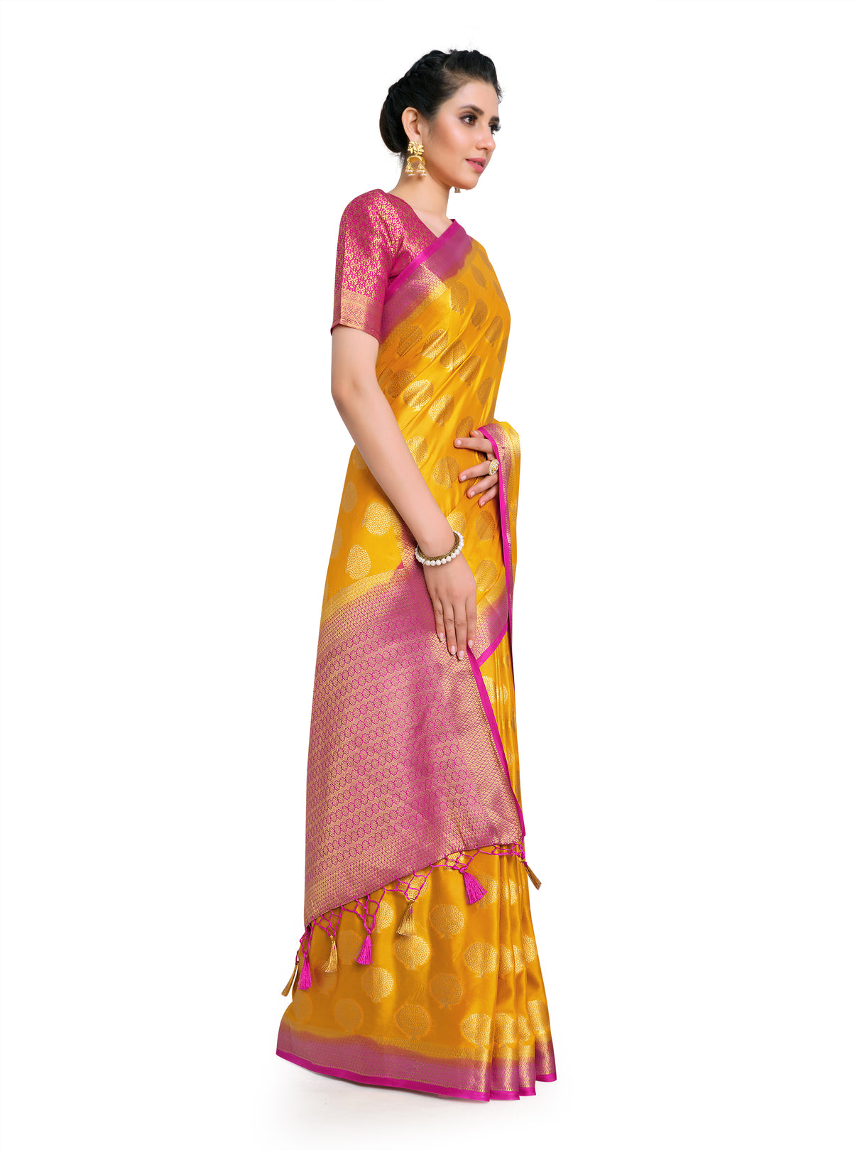 Mimosa Womens Crepe Saree Mysore Silk Mustard Color