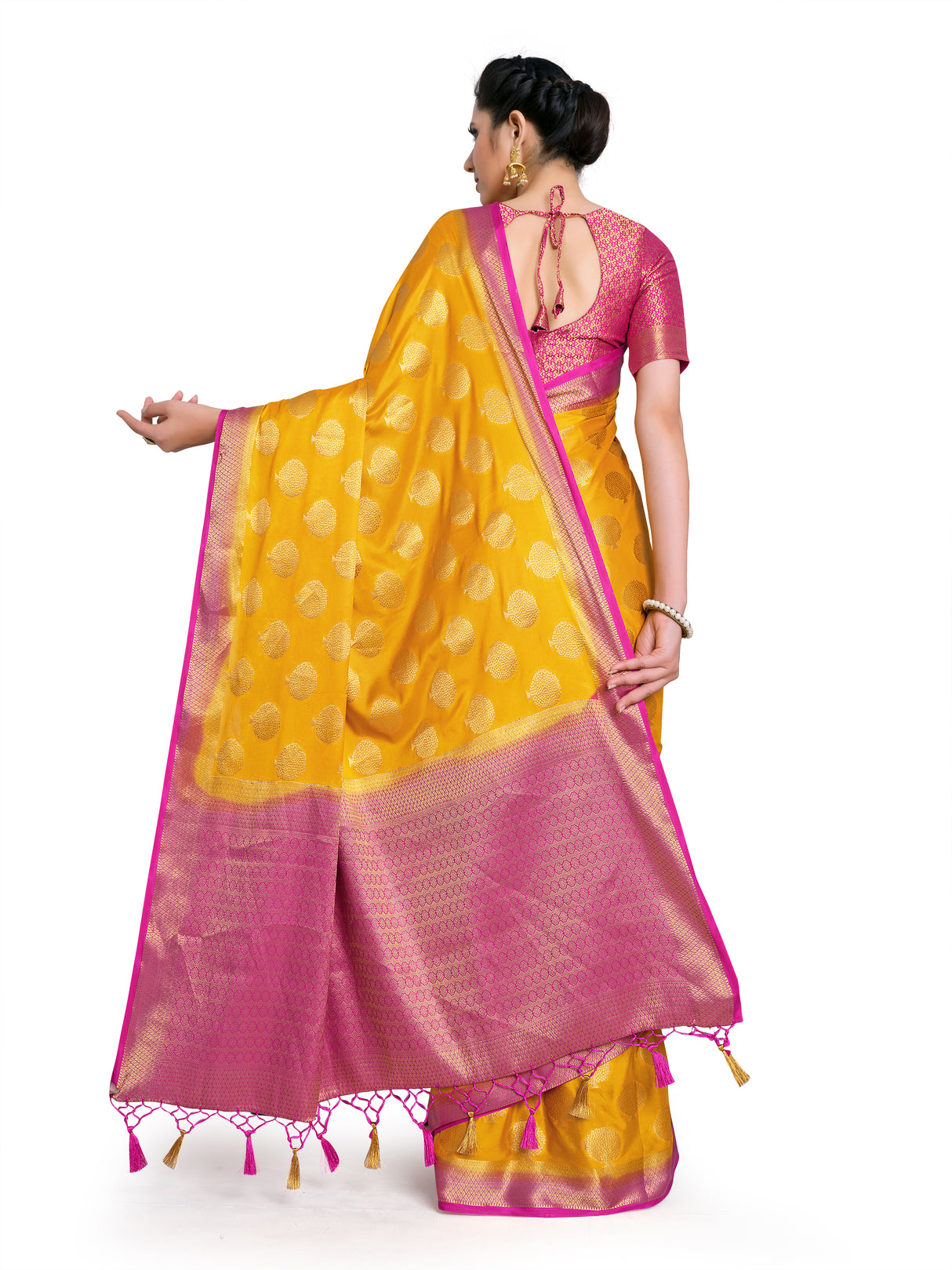 Mimosa Womens Crepe Saree Mysore Silk Mustard Color