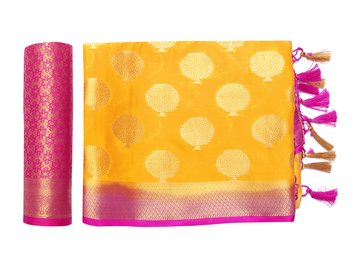 Mimosa Womens Crepe Saree Mysore Silk Mustard Color