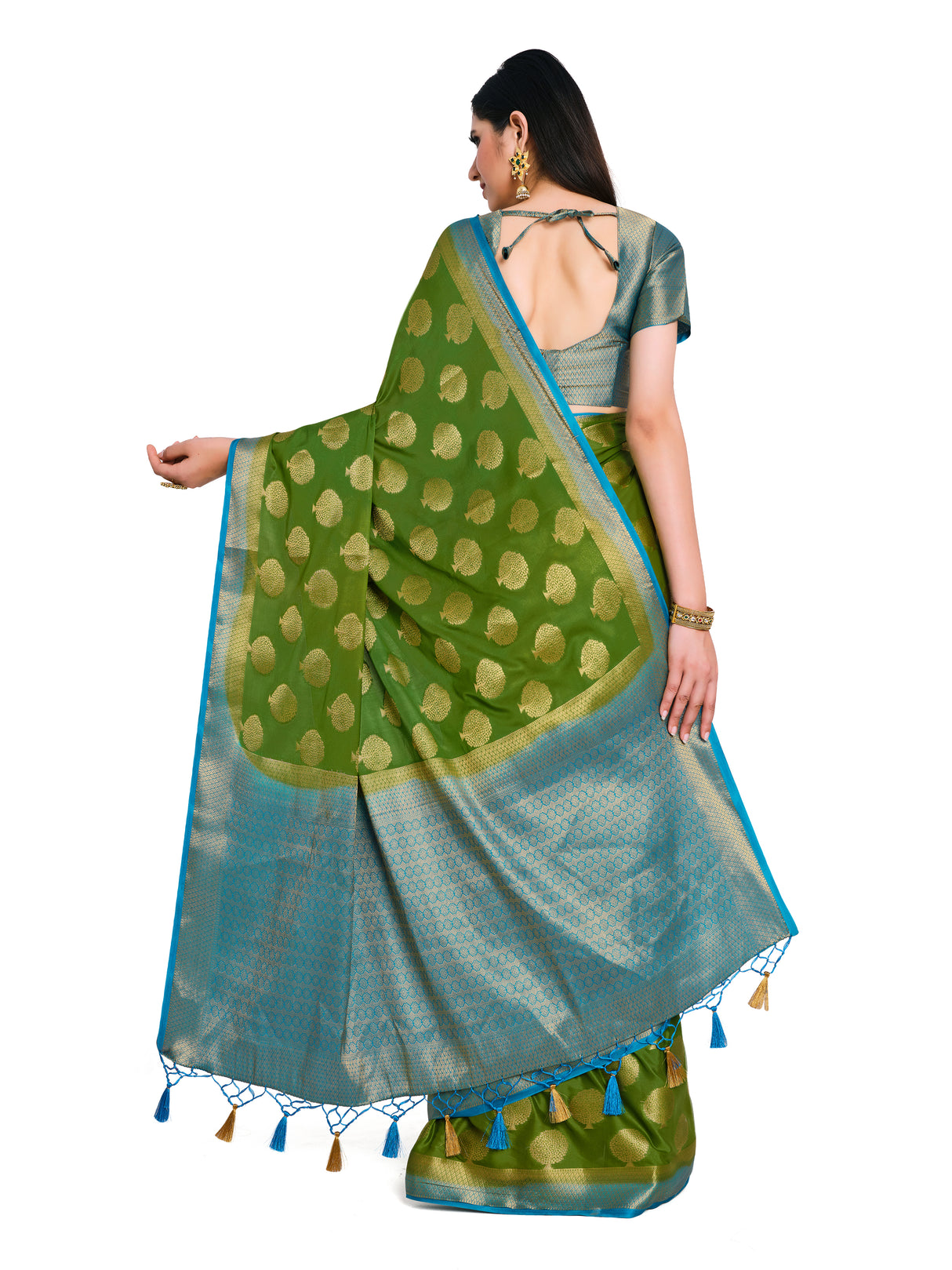 Mimosa Womens Crepe Saree Mysore Silk Olive Color