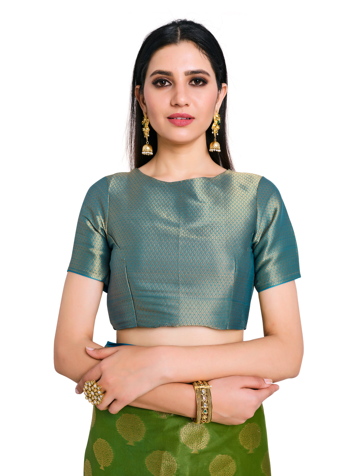 Mimosa Womens Crepe Saree Mysore Silk Olive Color