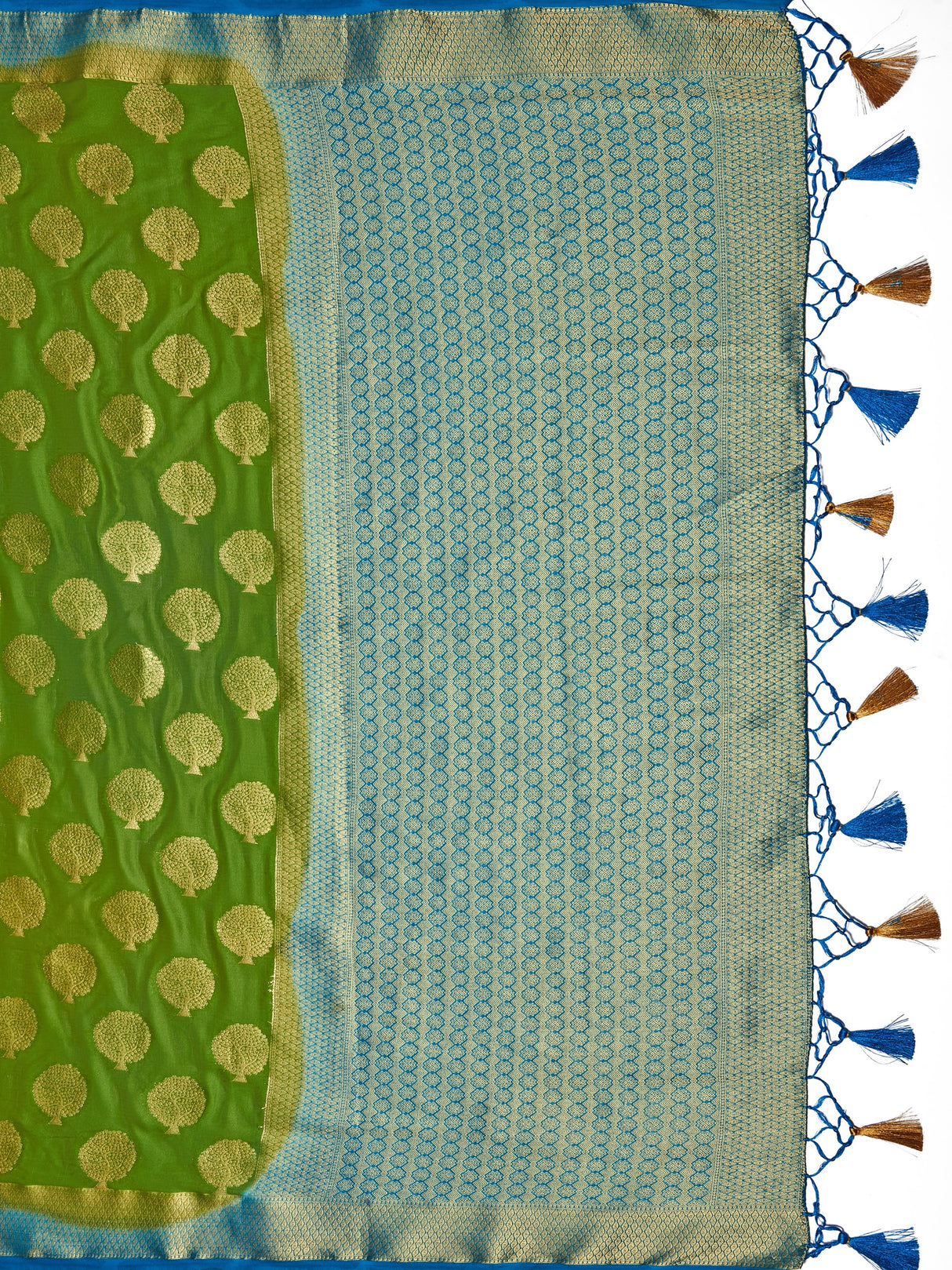 Mimosa Womens Crepe Saree Mysore Silk Olive Color