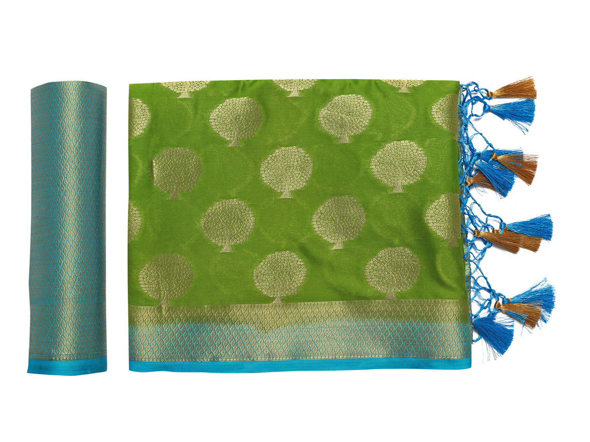 Mimosa Womens Crepe Saree Mysore Silk Olive Color