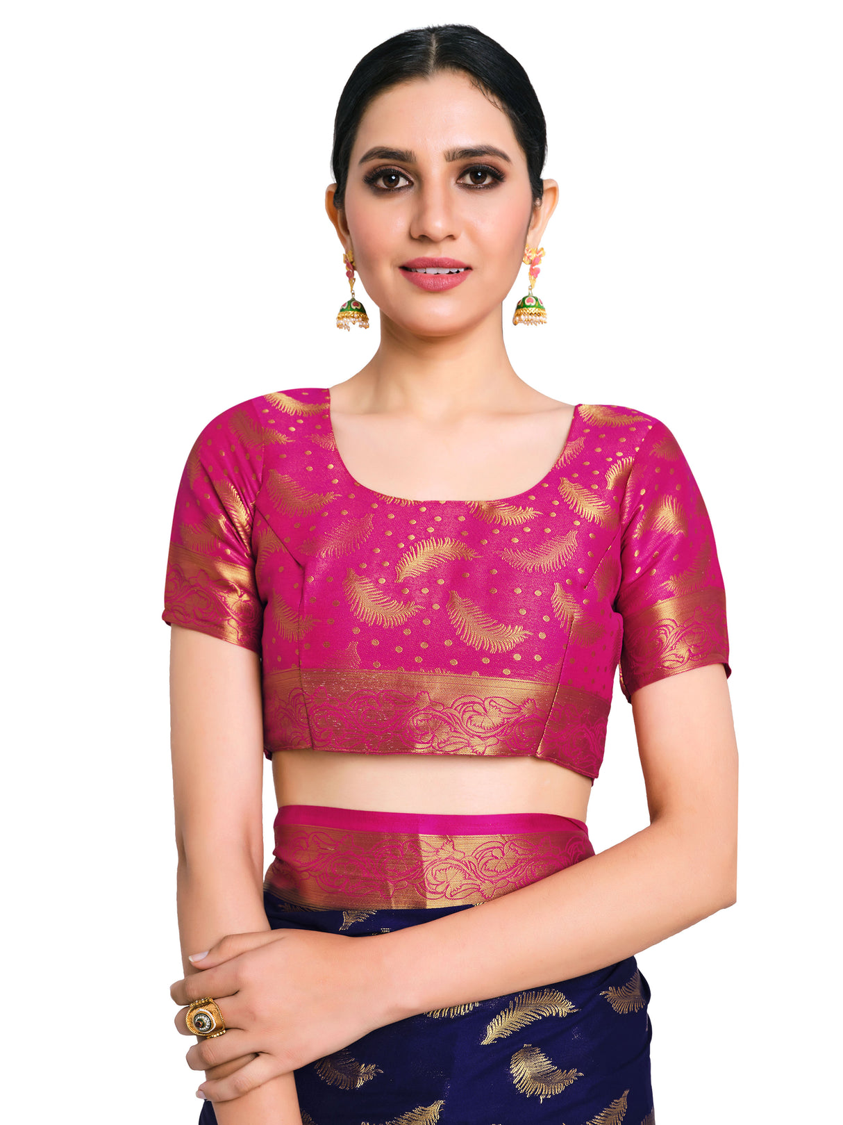 Mimosa Womens Crepe Saree Mysore Silk Navy Blue Color