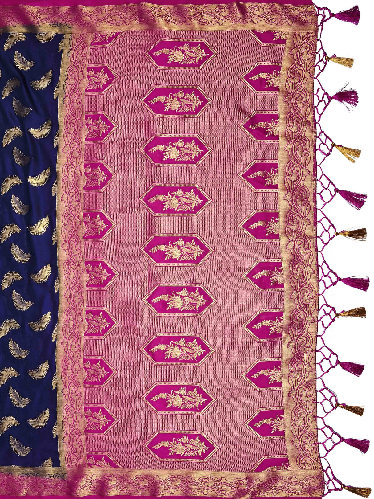 Mimosa Womens Crepe Saree Mysore Silk Navy Blue Color